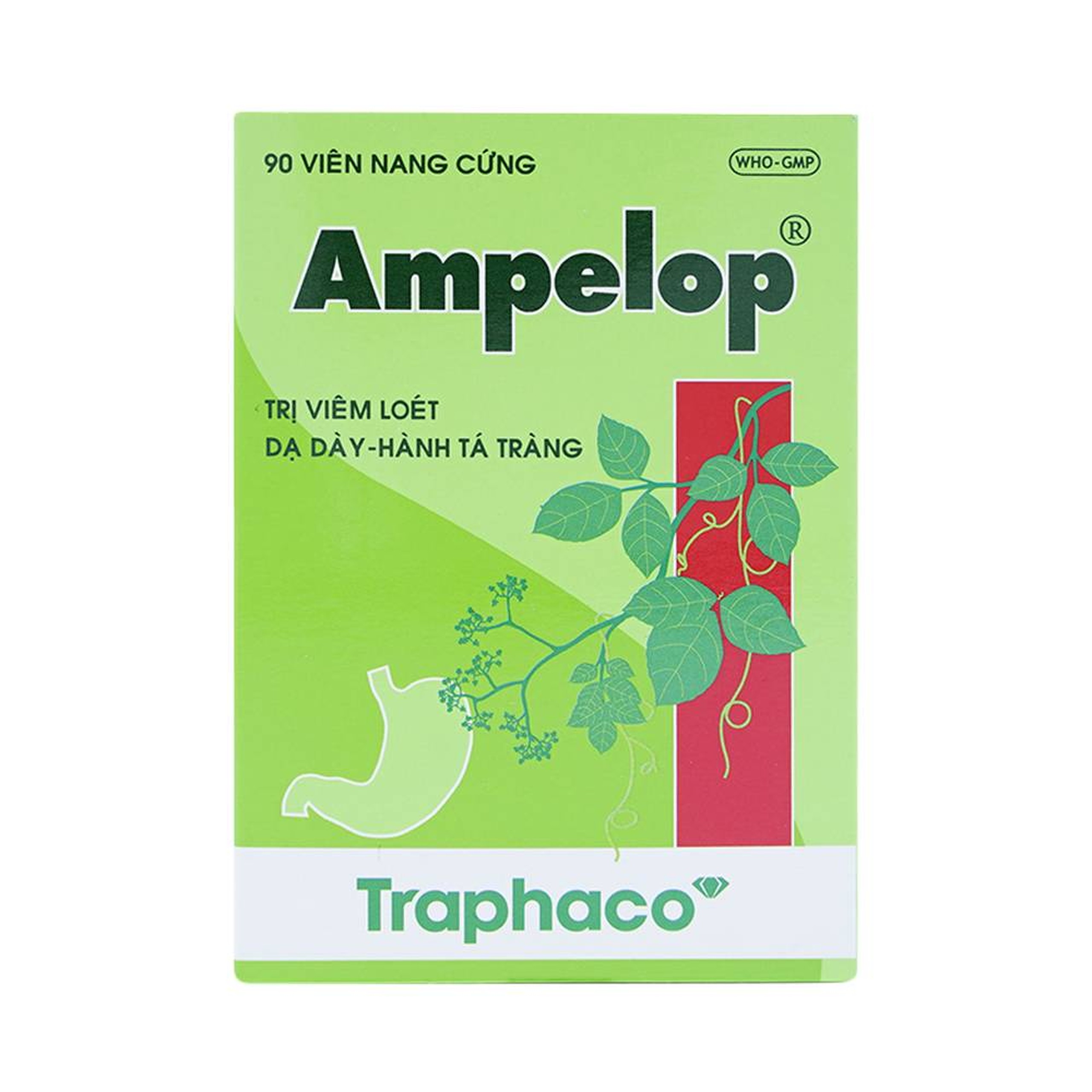 Thuốc Ampelop 625mg Traphaco điều trị viêm loét dạ dày, hành tá tràng (9 vỉ x 10 viên)