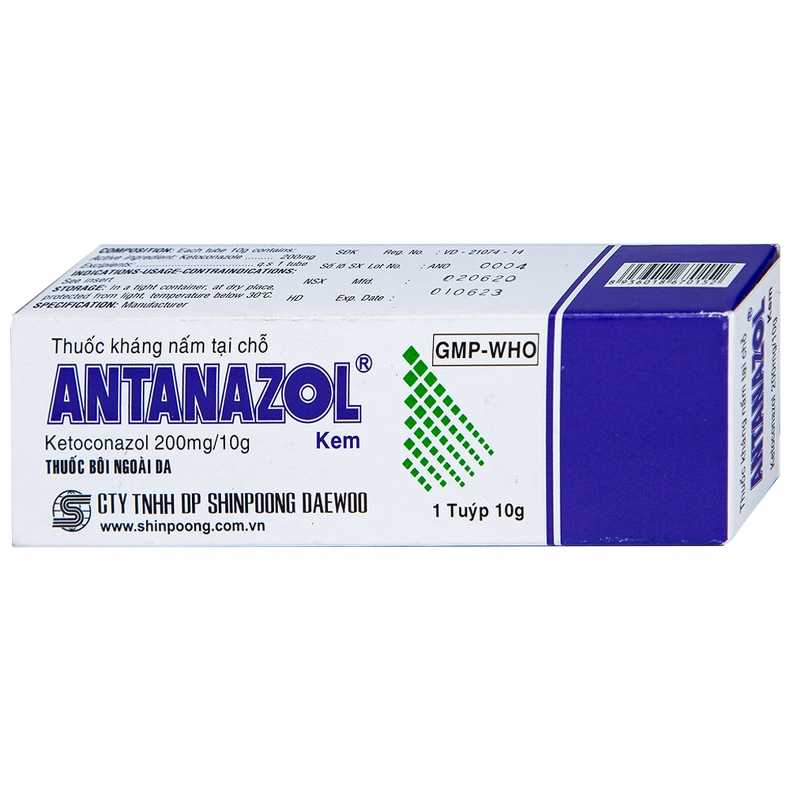 Kem bôi da Antanazol 200mg Shinpoong Daewoo điều trị các bệnh nhiễm nấm ngoài da (10g)