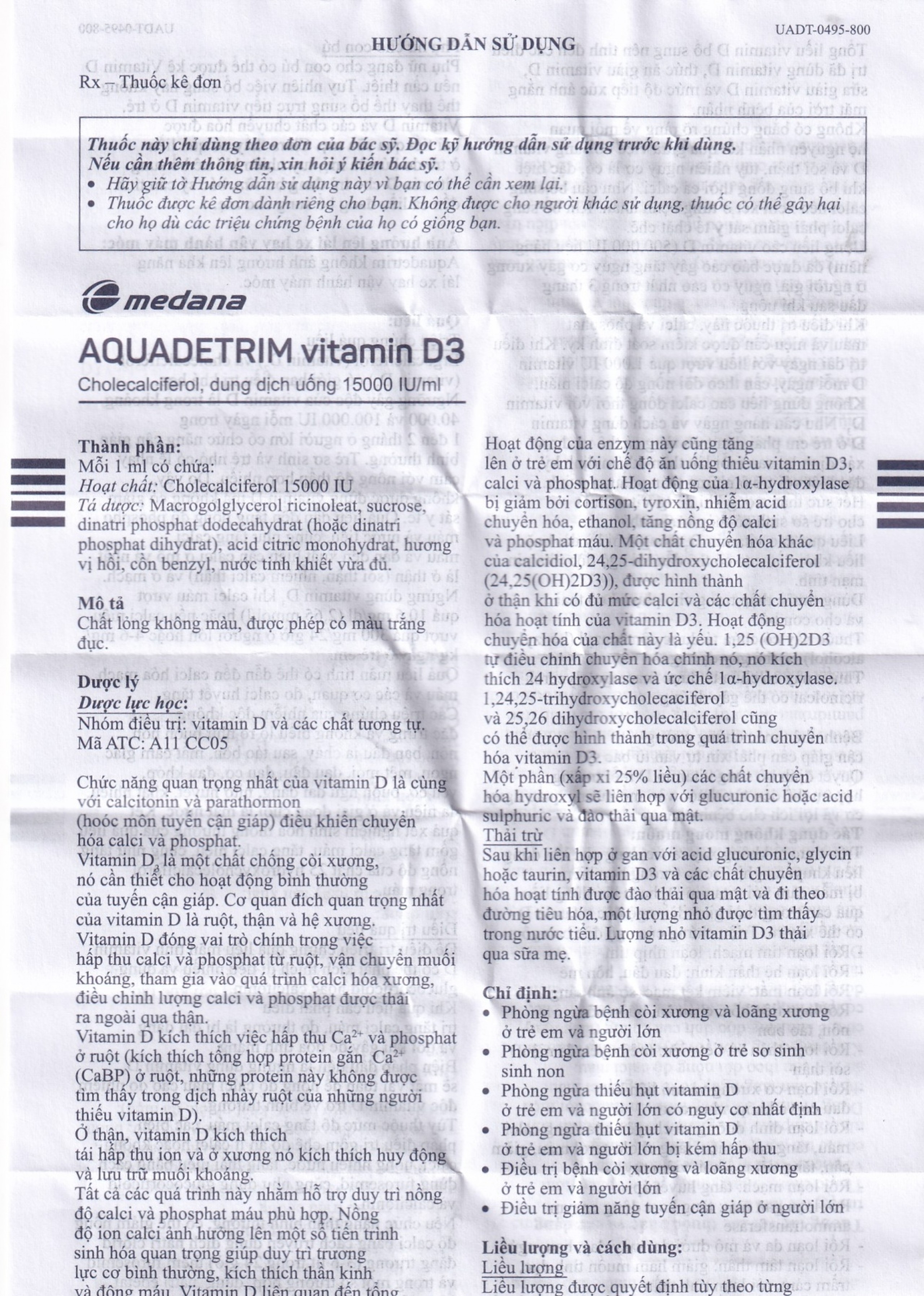 Dung dịch uống Aquadetrim Vitamin D3 Medana phòng ngừa còi xương, loãng xương (10ml)