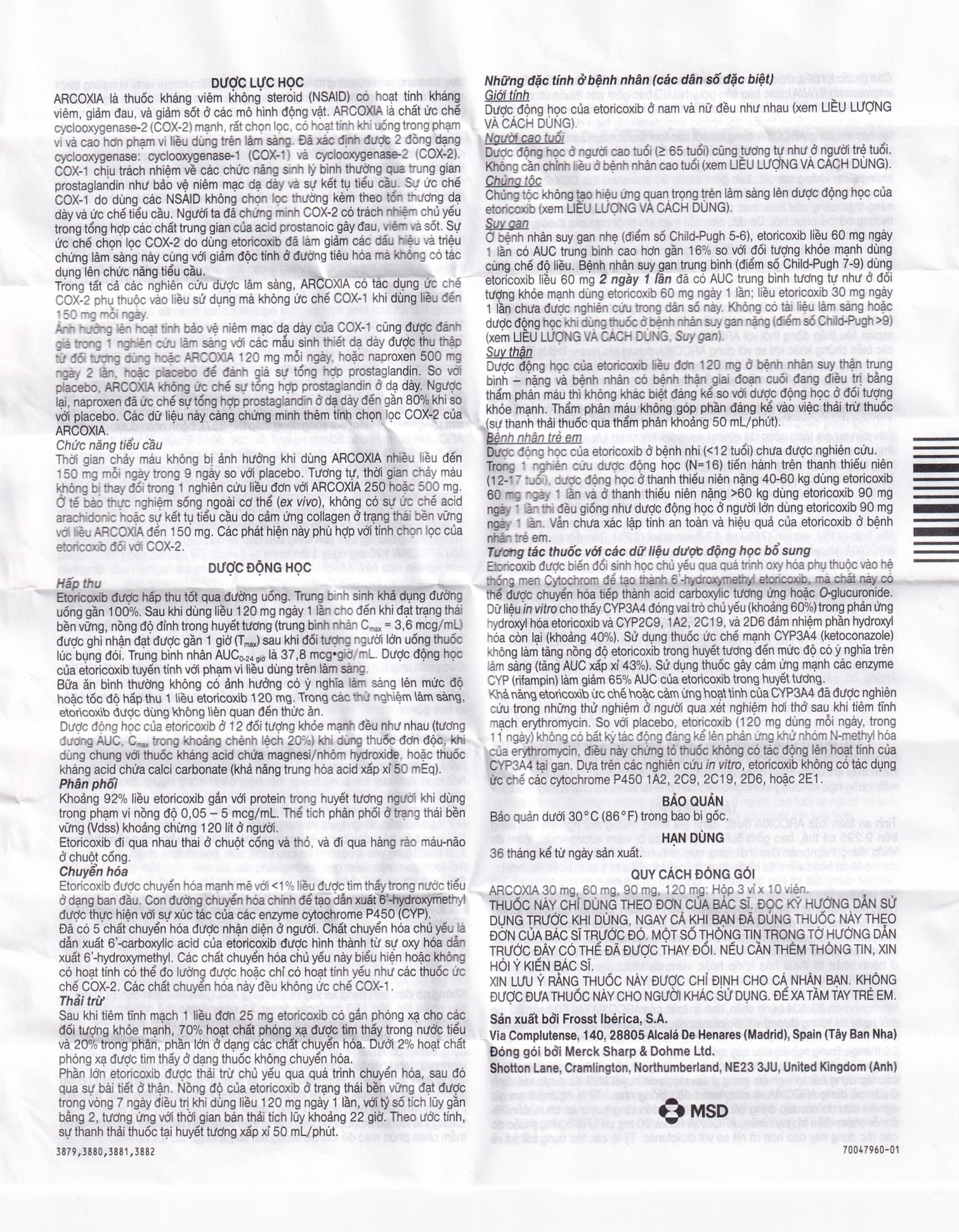 Thuốc Arcoxia 120mg MSD điều trị thoái hoá khớp, viêm khớp dạng thấp (3 vỉ x 10 viên)