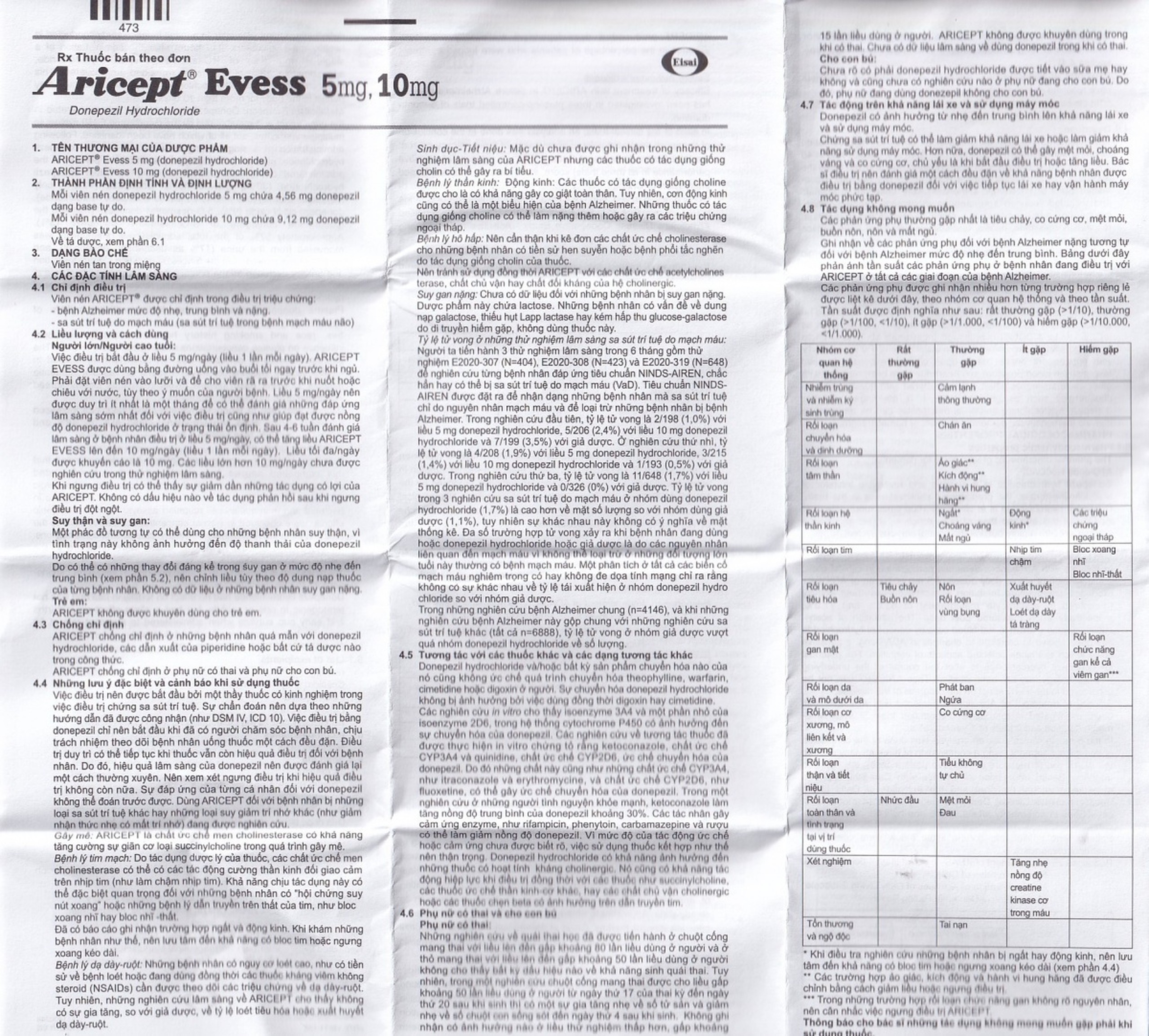Thuốc Aricept Evess 5mg Eisai điều trị triệu chứng bệnh alzheimer (2 vỉ x 14 viên)