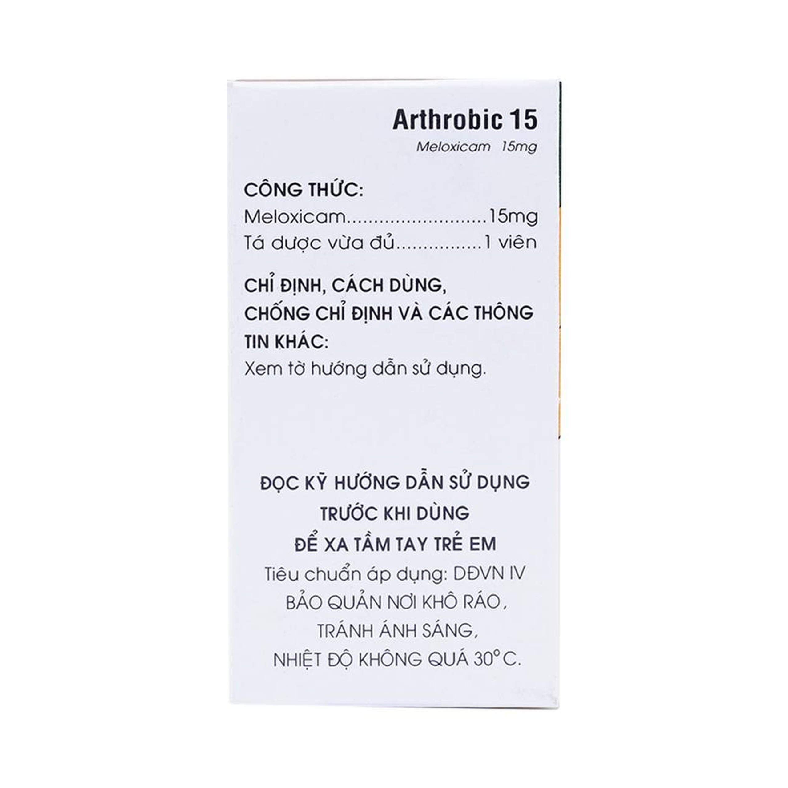 Thuốc Arthrobic 15 Mekophar điều trị viêm đau xương khớp, viêm khớp dạng thấp (30 viên)