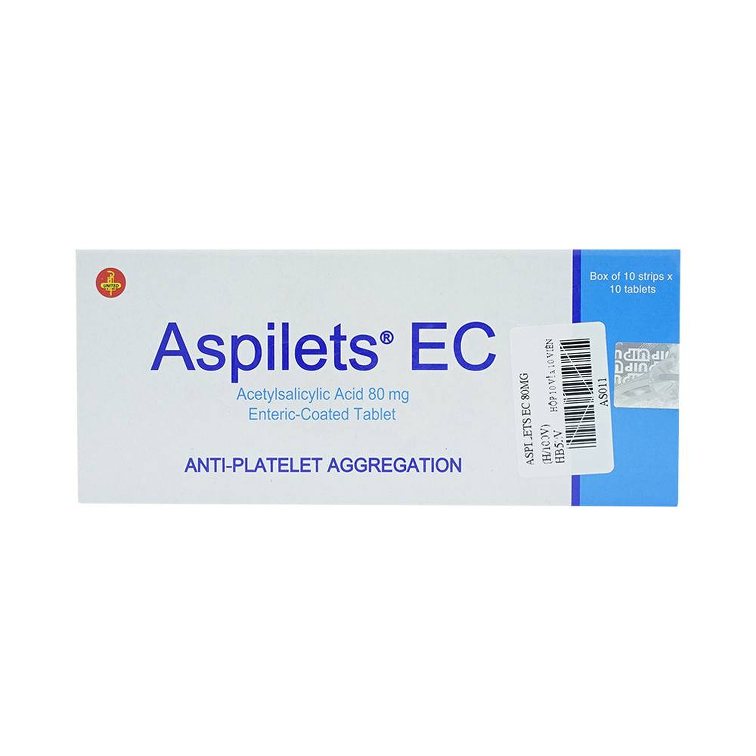 Thuốc Aspilets EC 80mg phòng ngừa nhồi máu cơ tim, đột quỵ (10 vỉ x 10 viên)