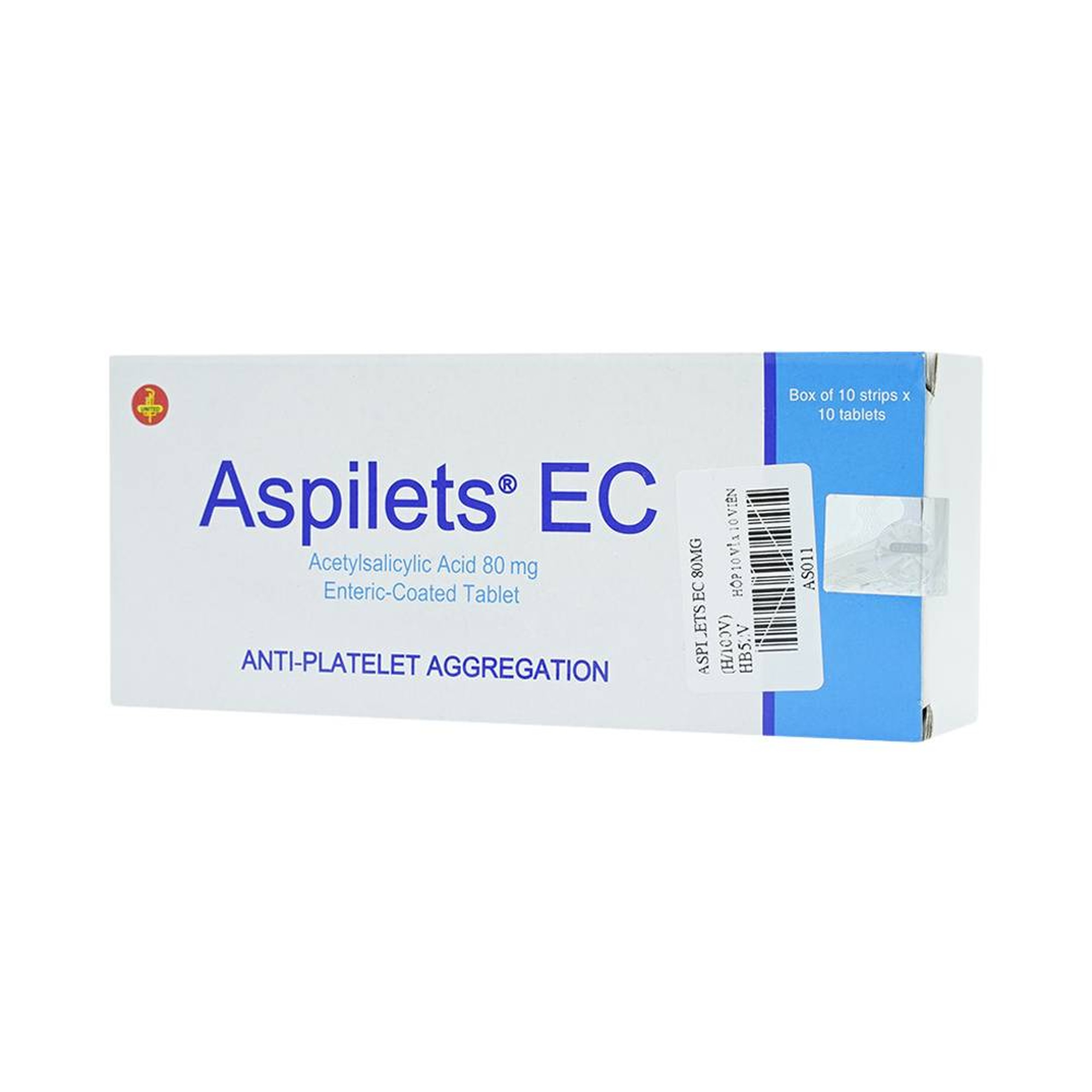 Thuốc Aspilets EC 80mg phòng ngừa nhồi máu cơ tim, đột quỵ (10 vỉ x 10 viên)