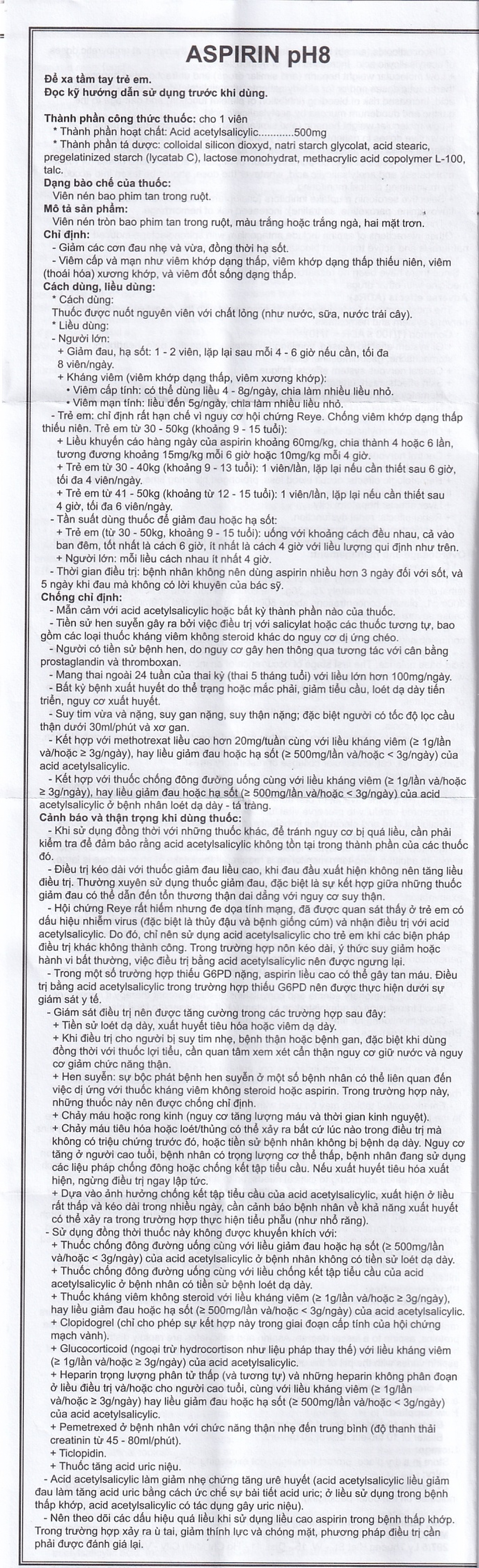 Thuốc Aspirin pH8 Mekophar giảm cơn đau nhẹ và vừa, hạ sốt (20 vỉ x 10 viên)