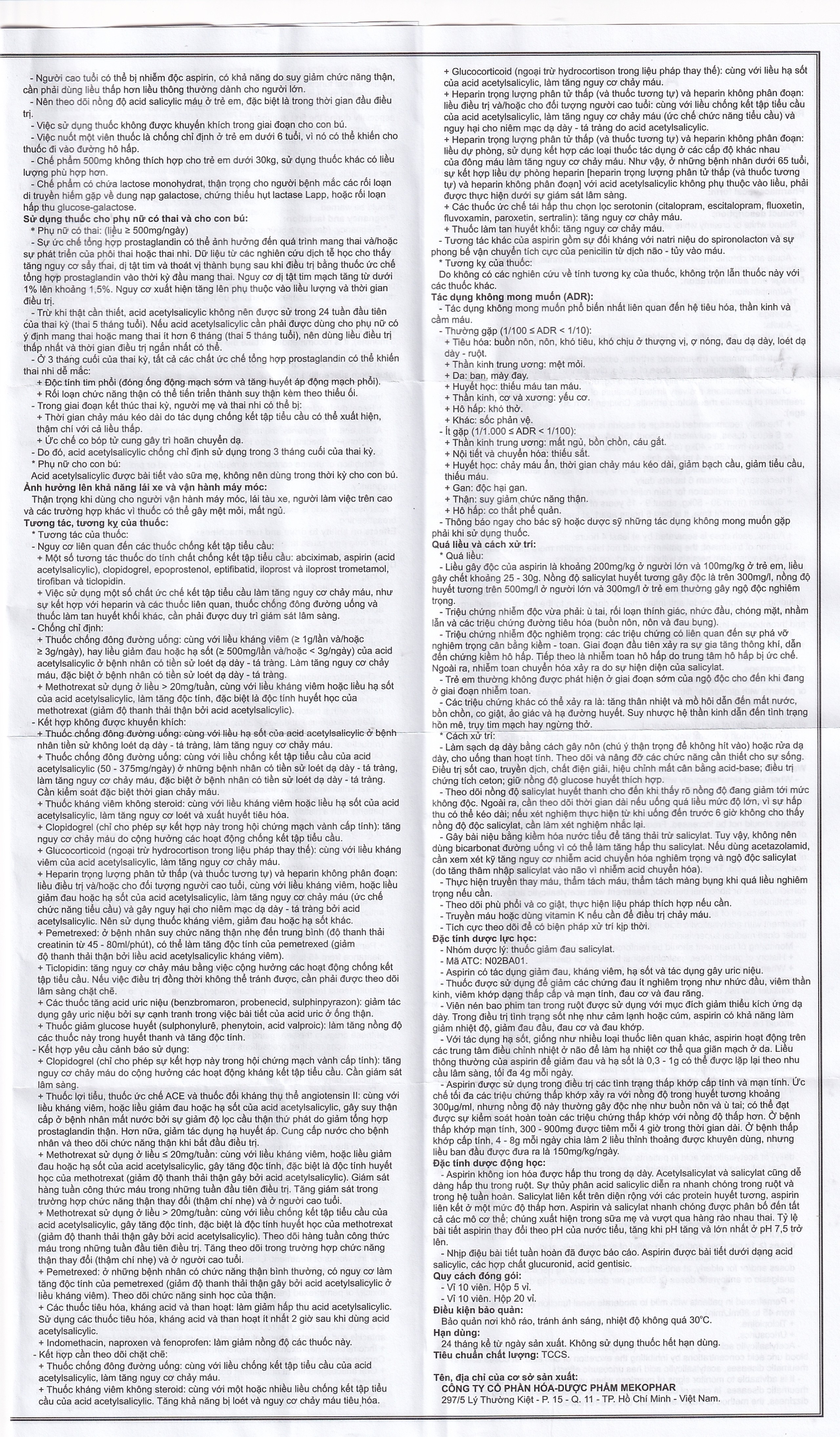 Thuốc Aspirin pH8 Mekophar giảm cơn đau nhẹ và vừa, hạ sốt (20 vỉ x 10 viên)