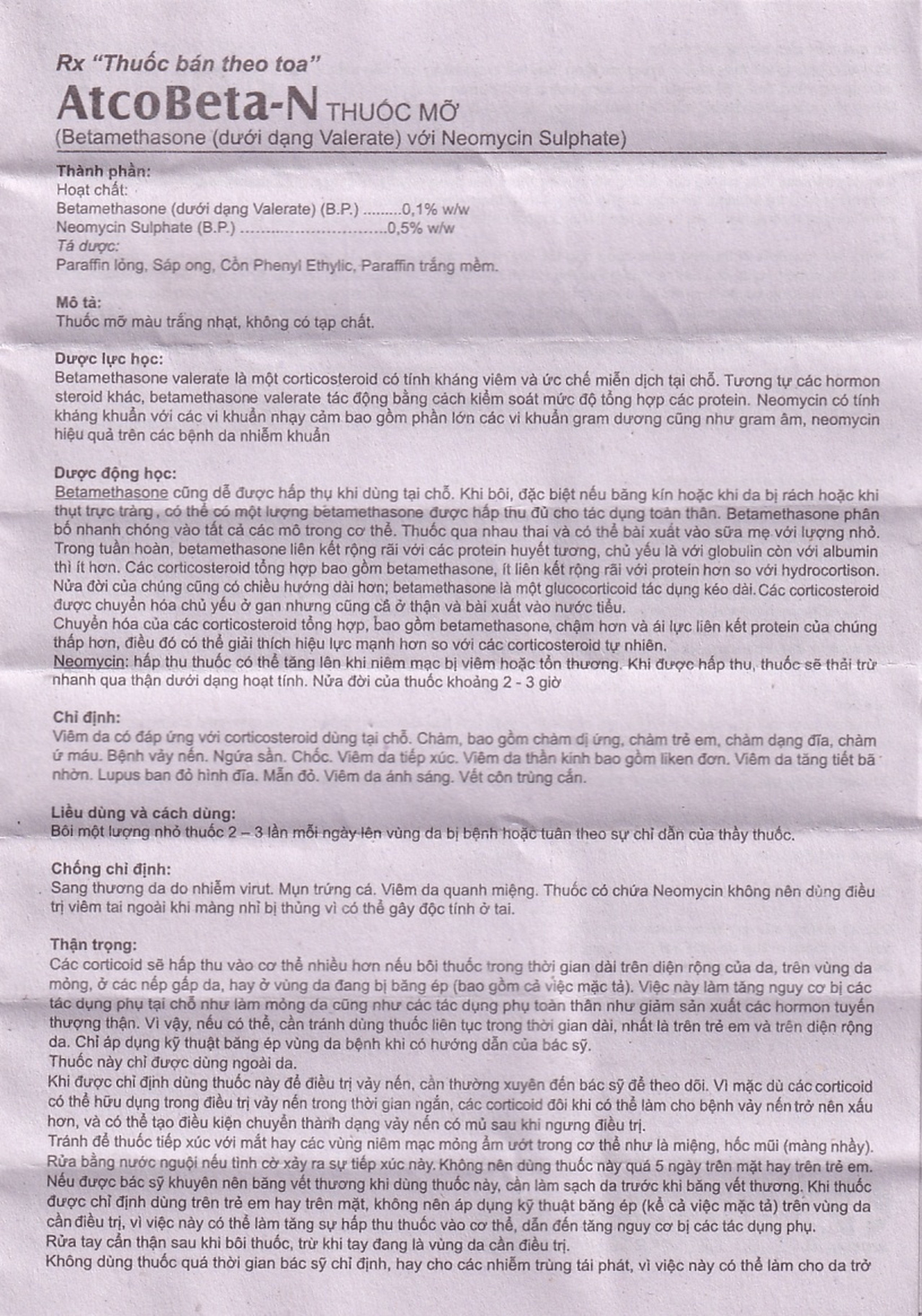 Thuốc mỡ Atcobeta-N 0,1% Atco điều trị viêm da, chàm dị ứng (15g)