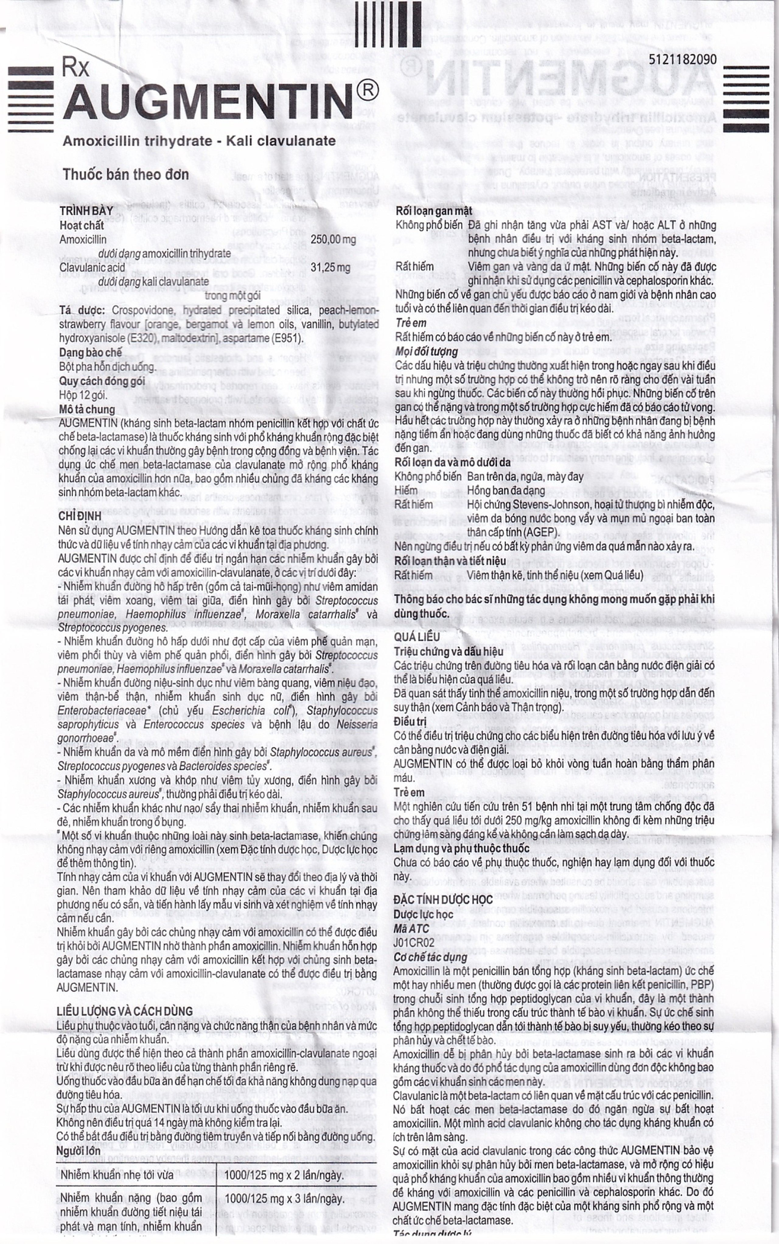 Bột Augmentin 250mg/31.25mg GSK điều trị nhiễm khuẩn (12 gói)