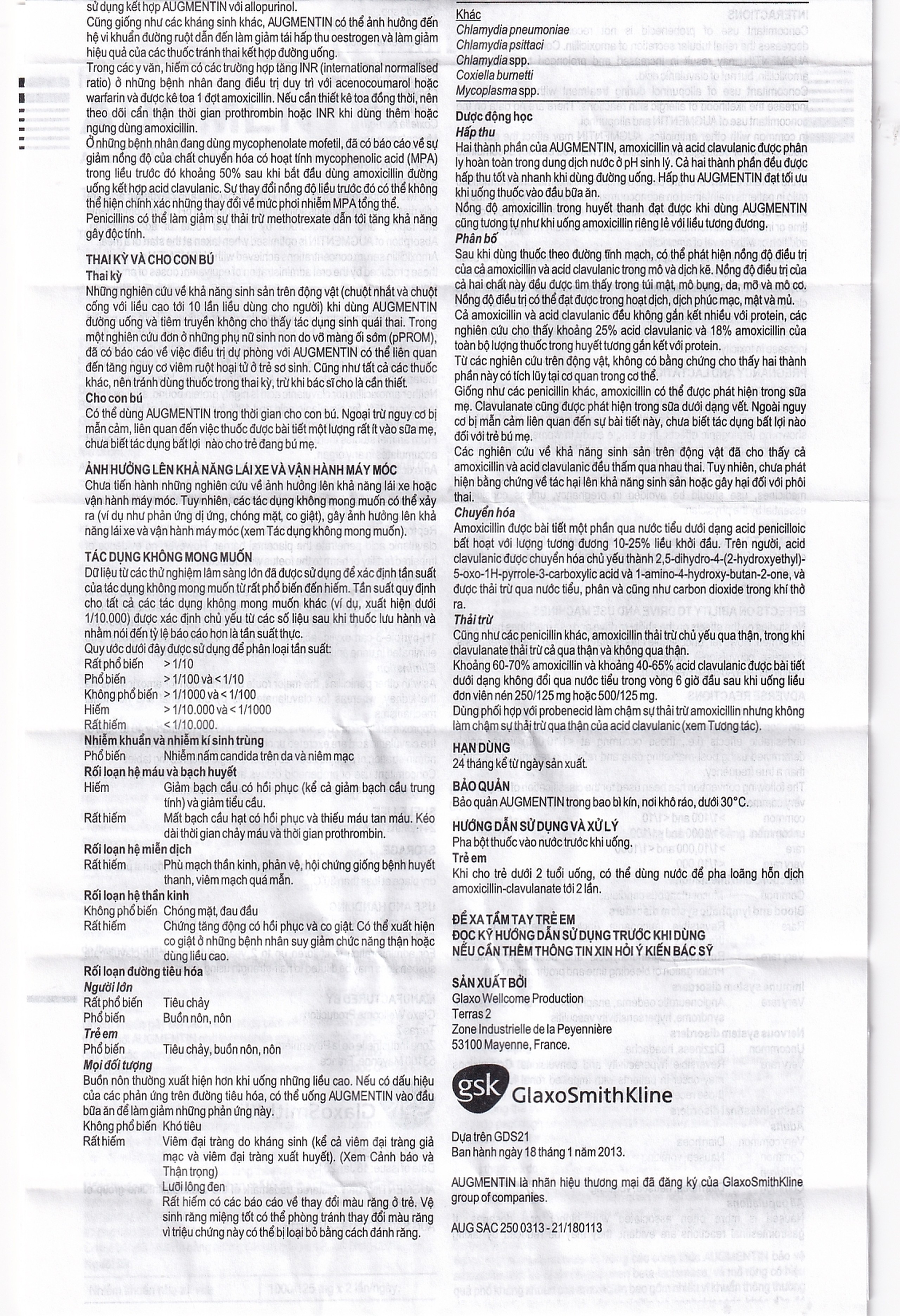 Bột Augmentin 250mg/31.25mg GSK điều trị nhiễm khuẩn (12 gói)