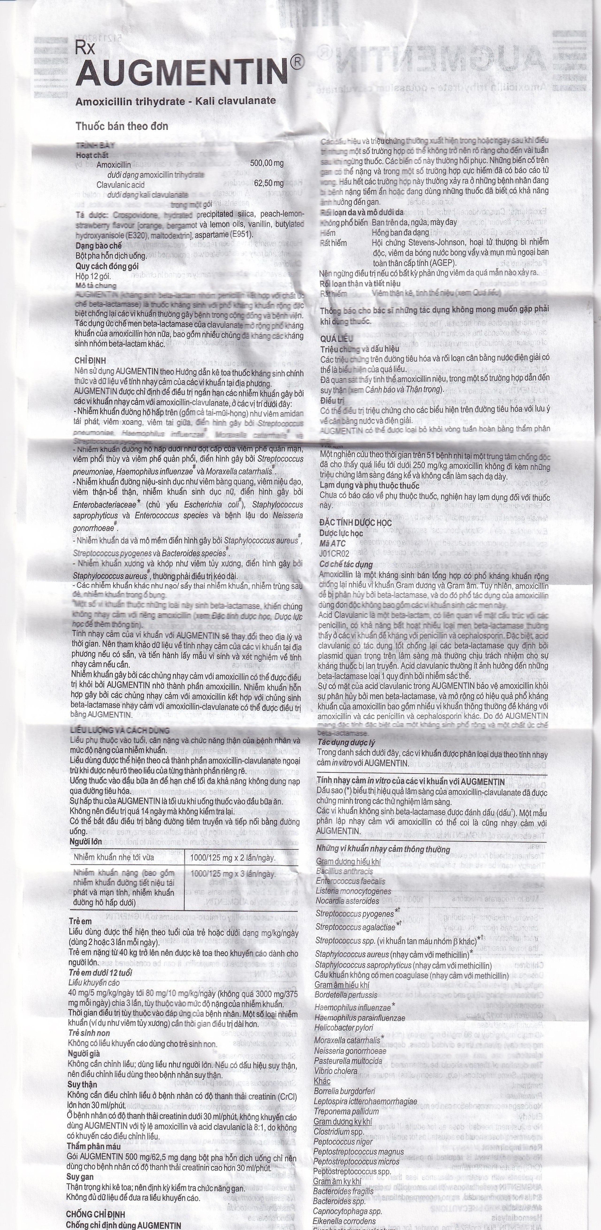 Bột Augmentin 500mg/62.5mg GSK điều trị nhiễm khuẩn (12 gói)