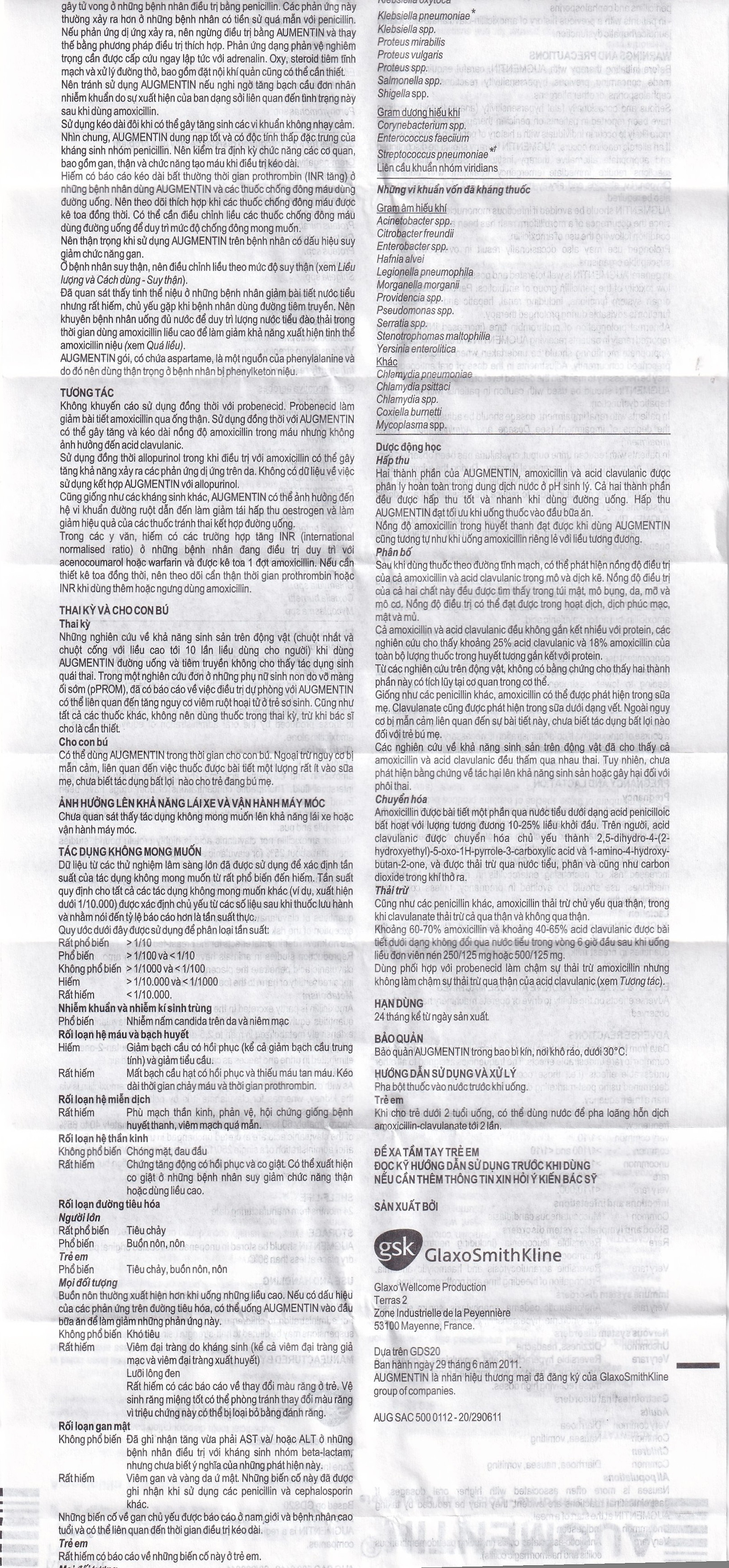 Bột Augmentin 500mg/62.5mg GSK điều trị nhiễm khuẩn (12 gói)
