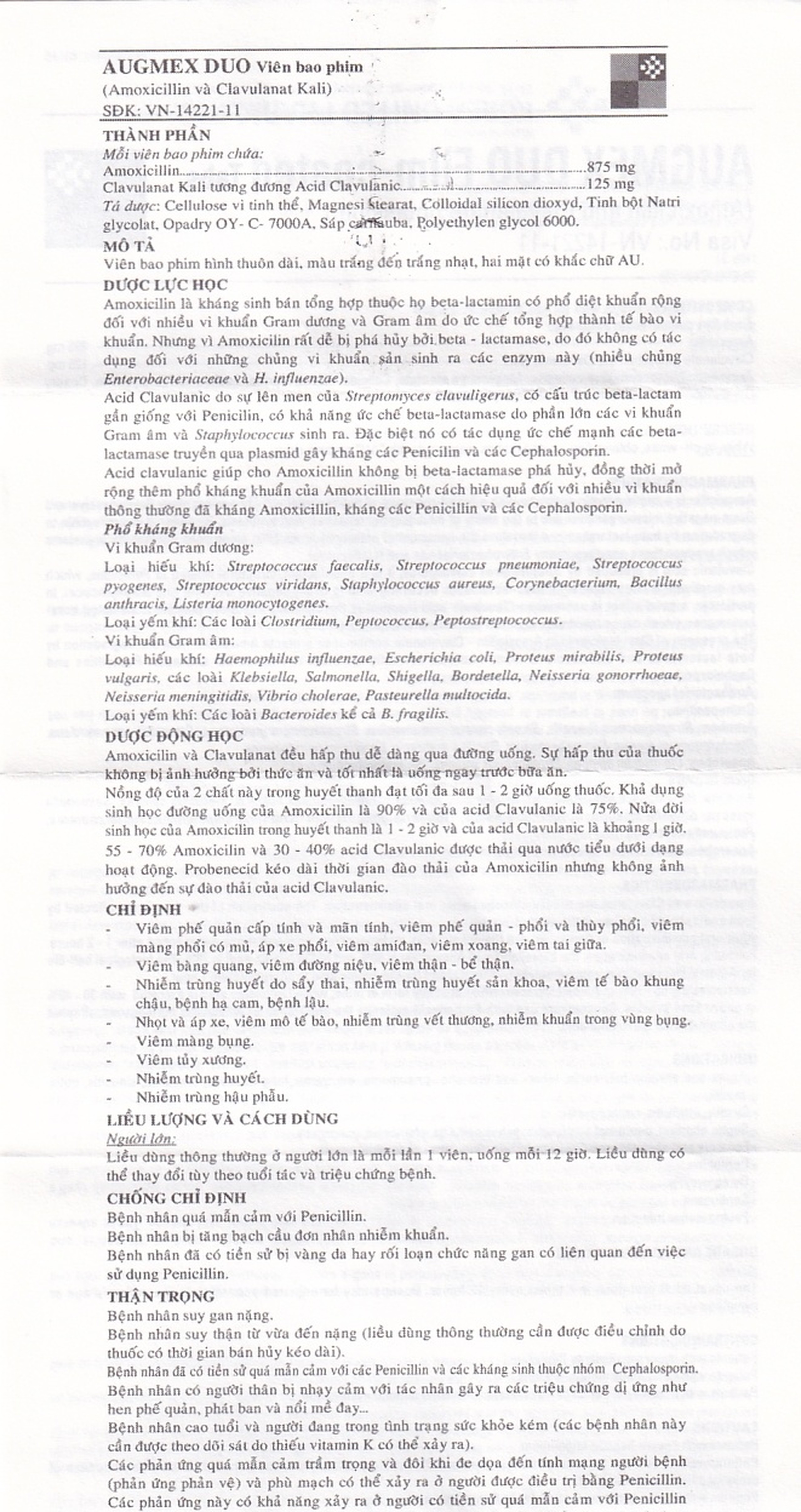 Thuốc Augmex Duo Korea United điều trị viêm phế quản, viêm bàng quang (2 vỉ x 10 viên) 