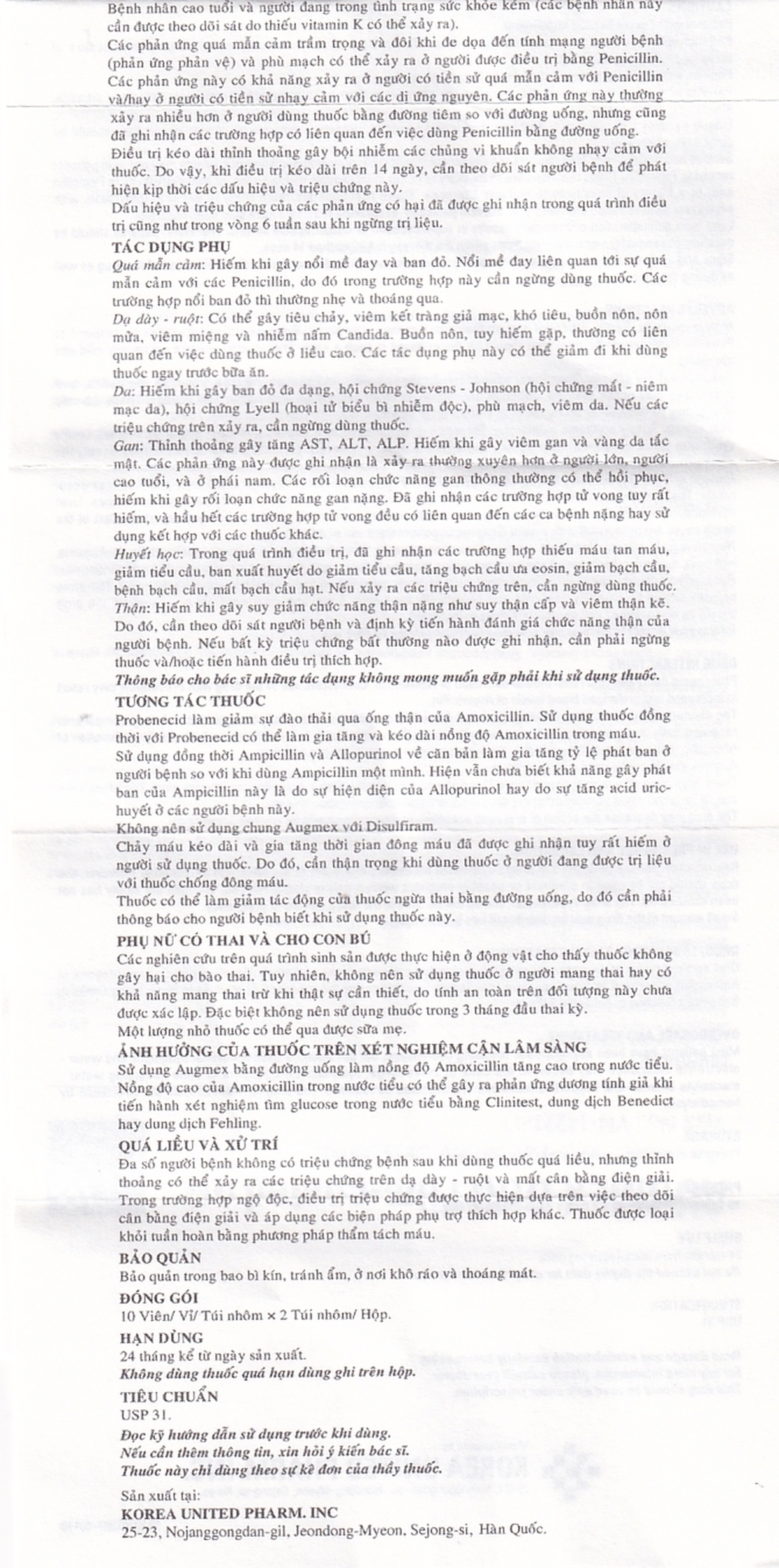 Thuốc Augmex Duo Korea United điều trị viêm phế quản, viêm bàng quang (2 vỉ x 10 viên) 