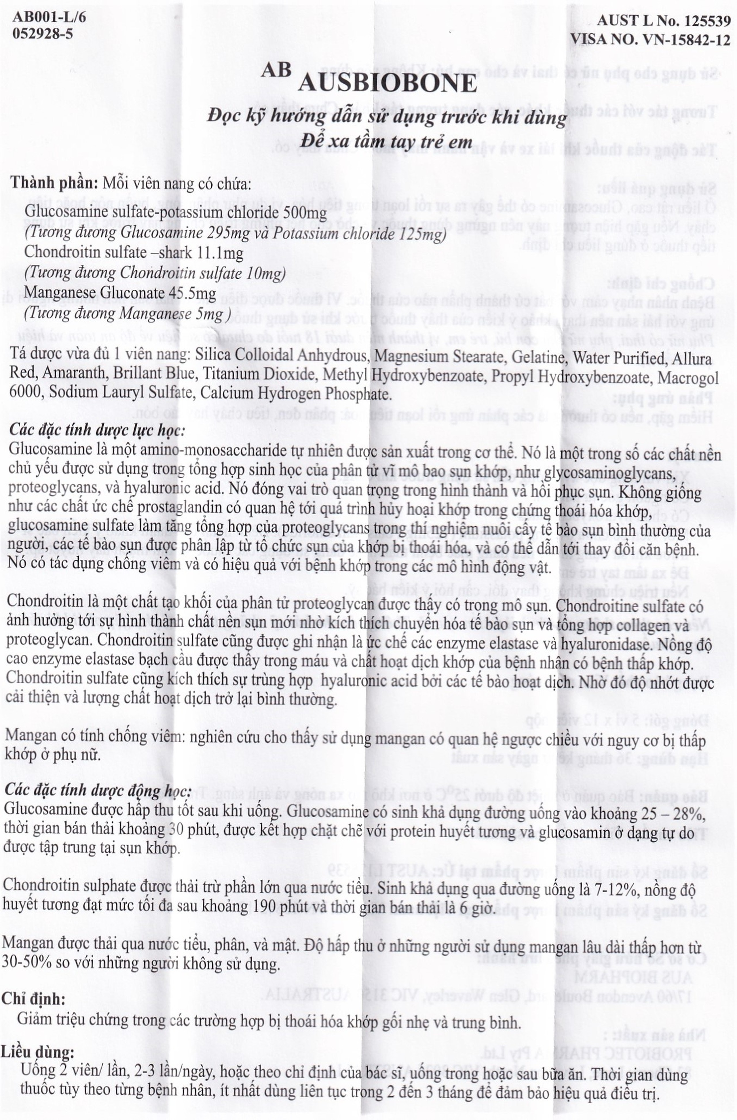 Thuốc Ausbiobone Biopharm điều trị triệu chứng thoái hóa khớp gối nhẹ và trung bình (60 viên)