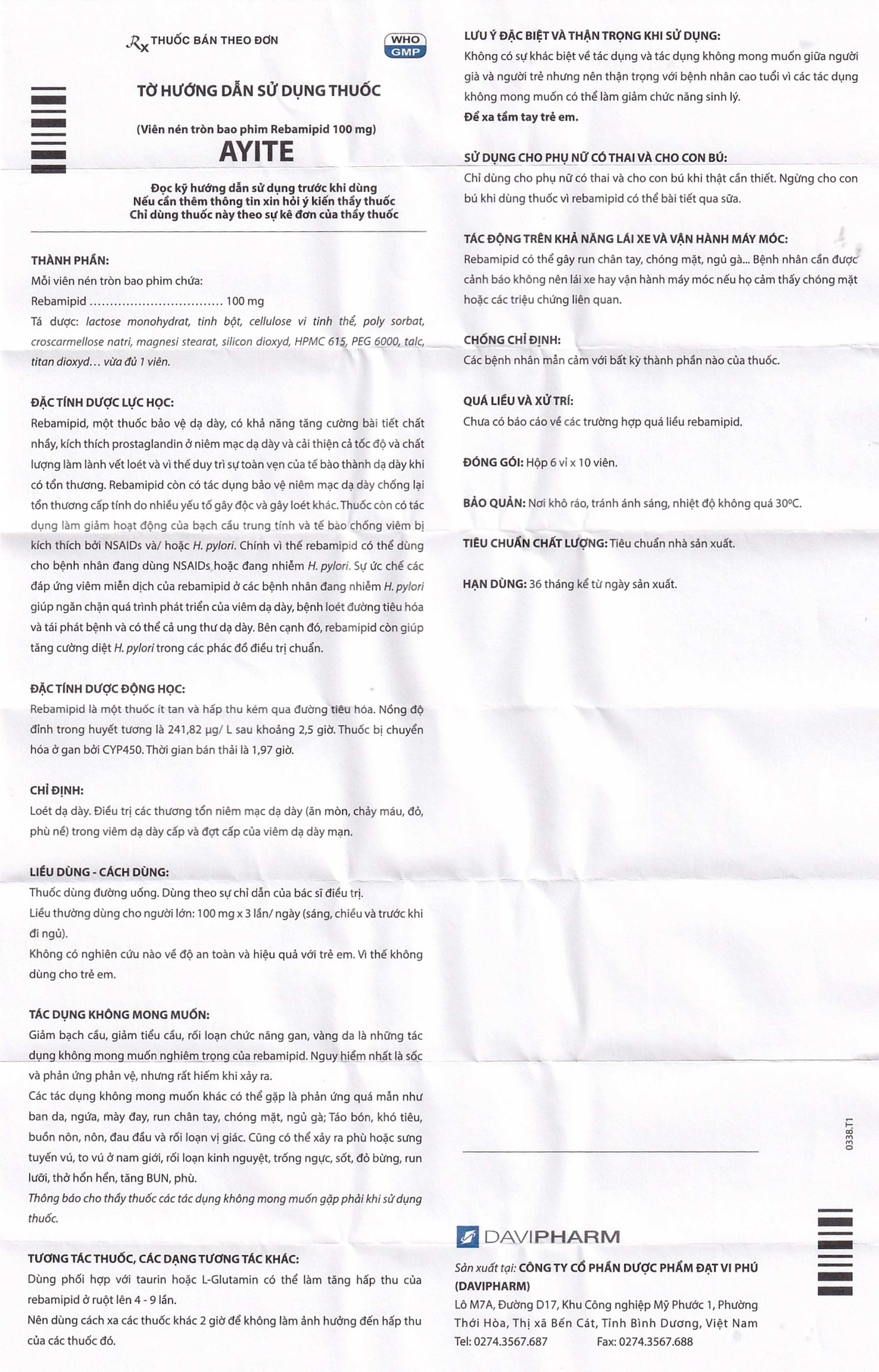 Thuốc Ayite 100mg Davipharm điều trị loét dạ dày (6 vỉ x 10 viên)