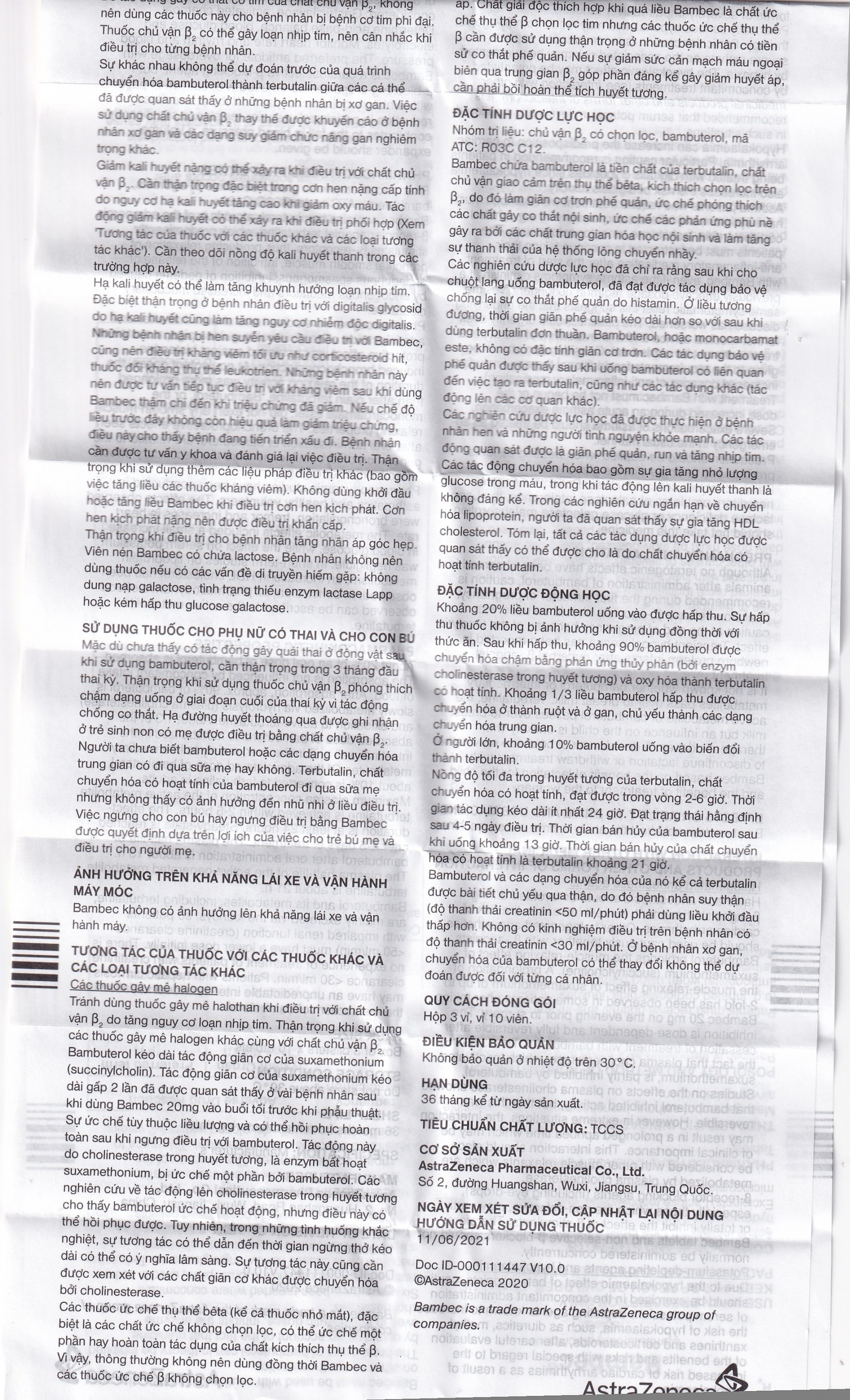 Thuốc Bambec 10mg AstraZeneca điều trị hen phế quản, co thắt phế quản (3 vỉ x 10 viên)