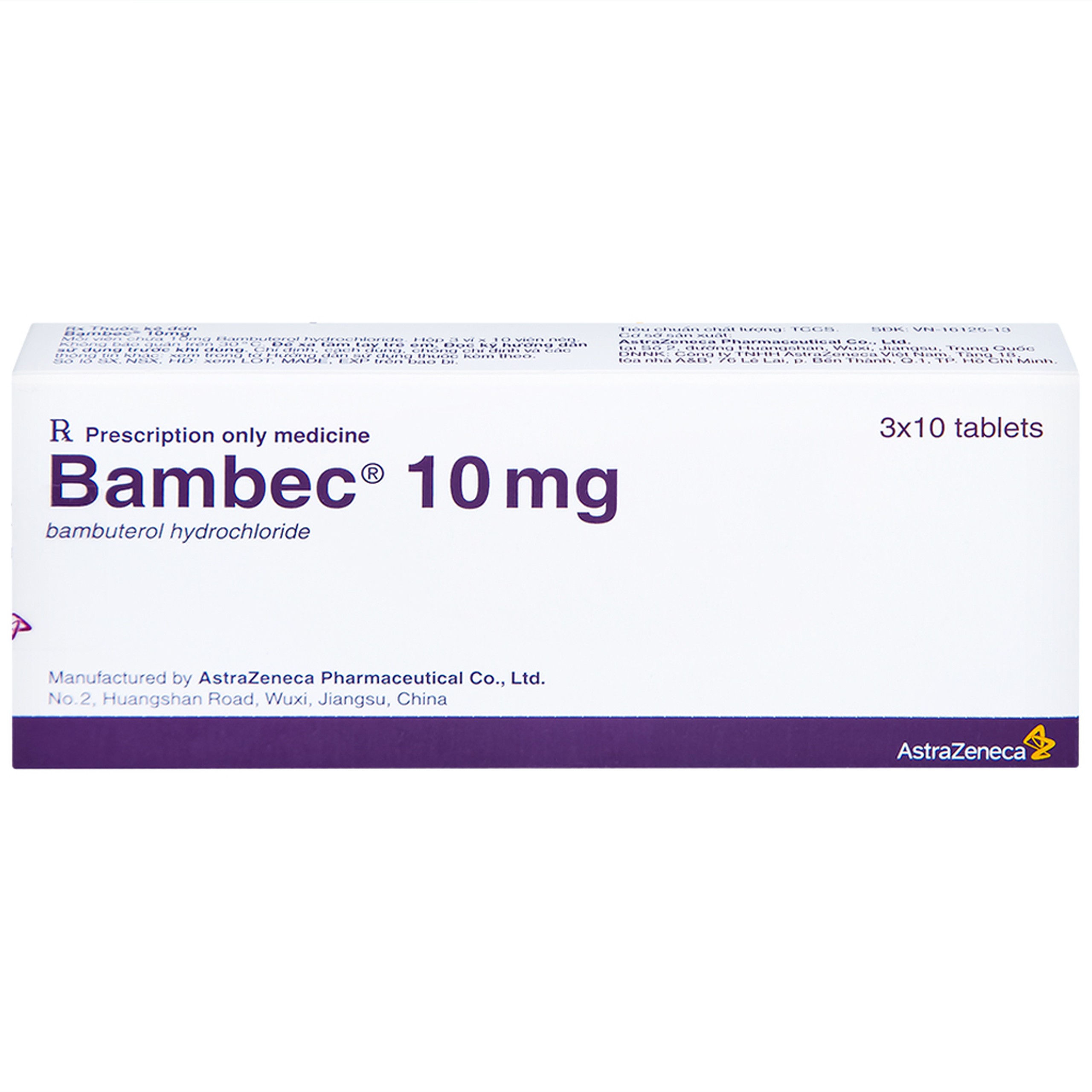 Thuốc Bambec 10mg AstraZeneca điều trị hen phế quản, co thắt phế quản (3 vỉ x 10 viên)