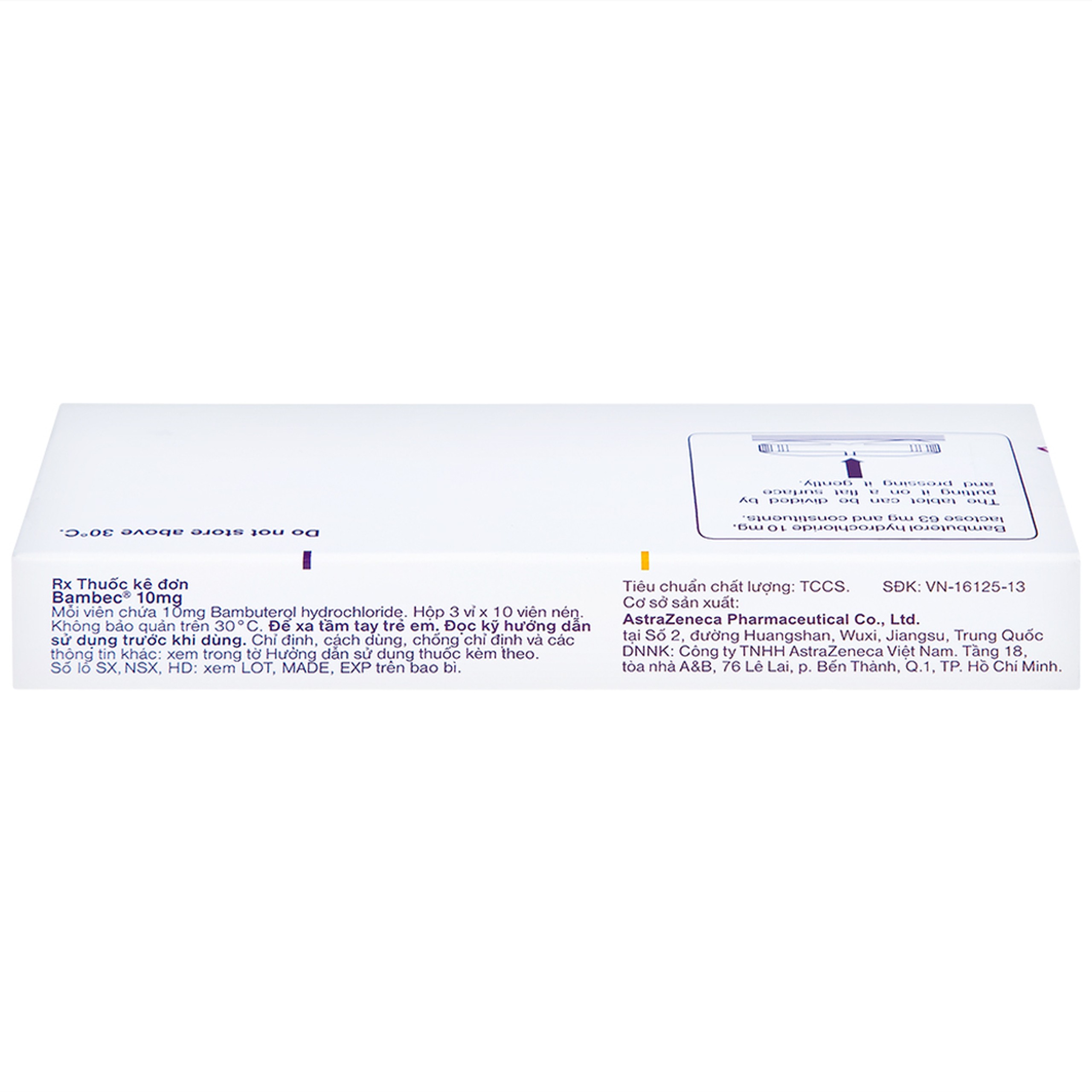 Thuốc Bambec 10mg AstraZeneca điều trị hen phế quản, co thắt phế quản (3 vỉ x 10 viên)