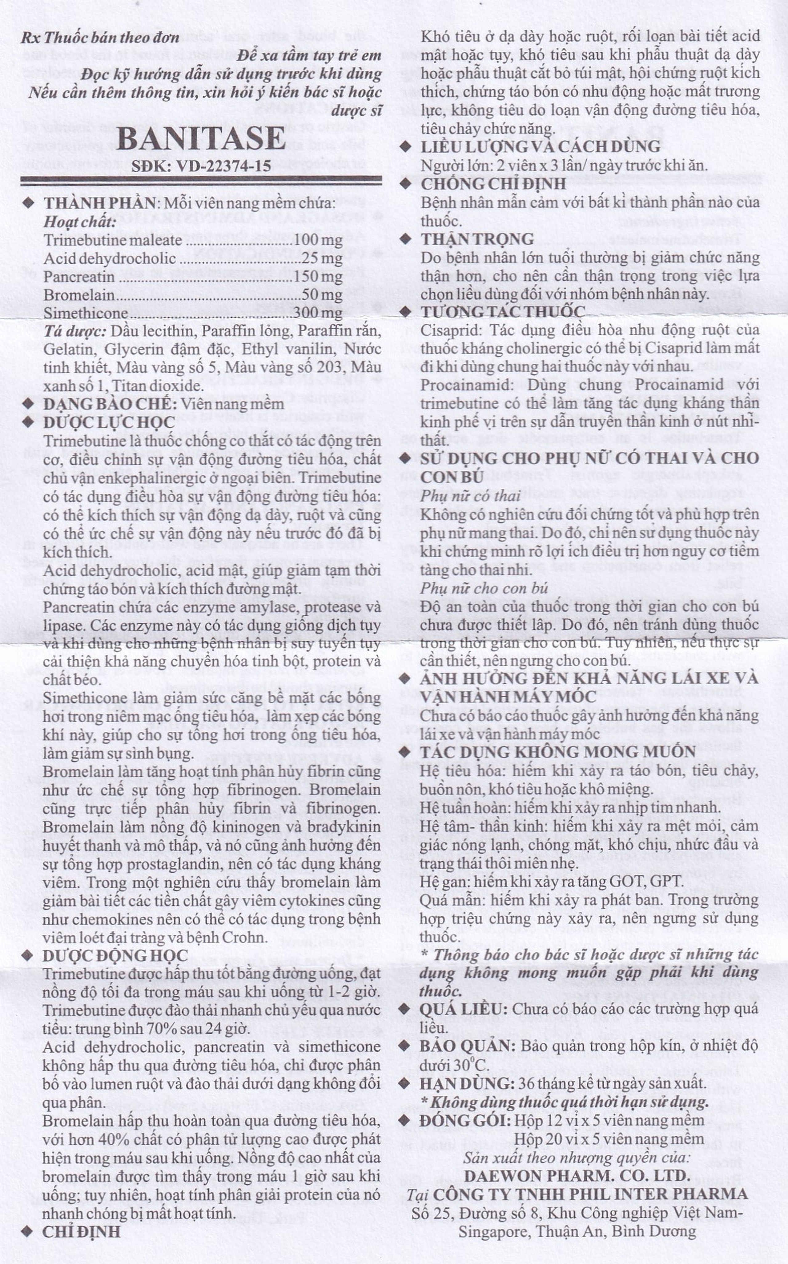 Thuốc Banitase Phil Inter điều trị khó tiêu đầy hơi (20 vỉ x 5 viên)