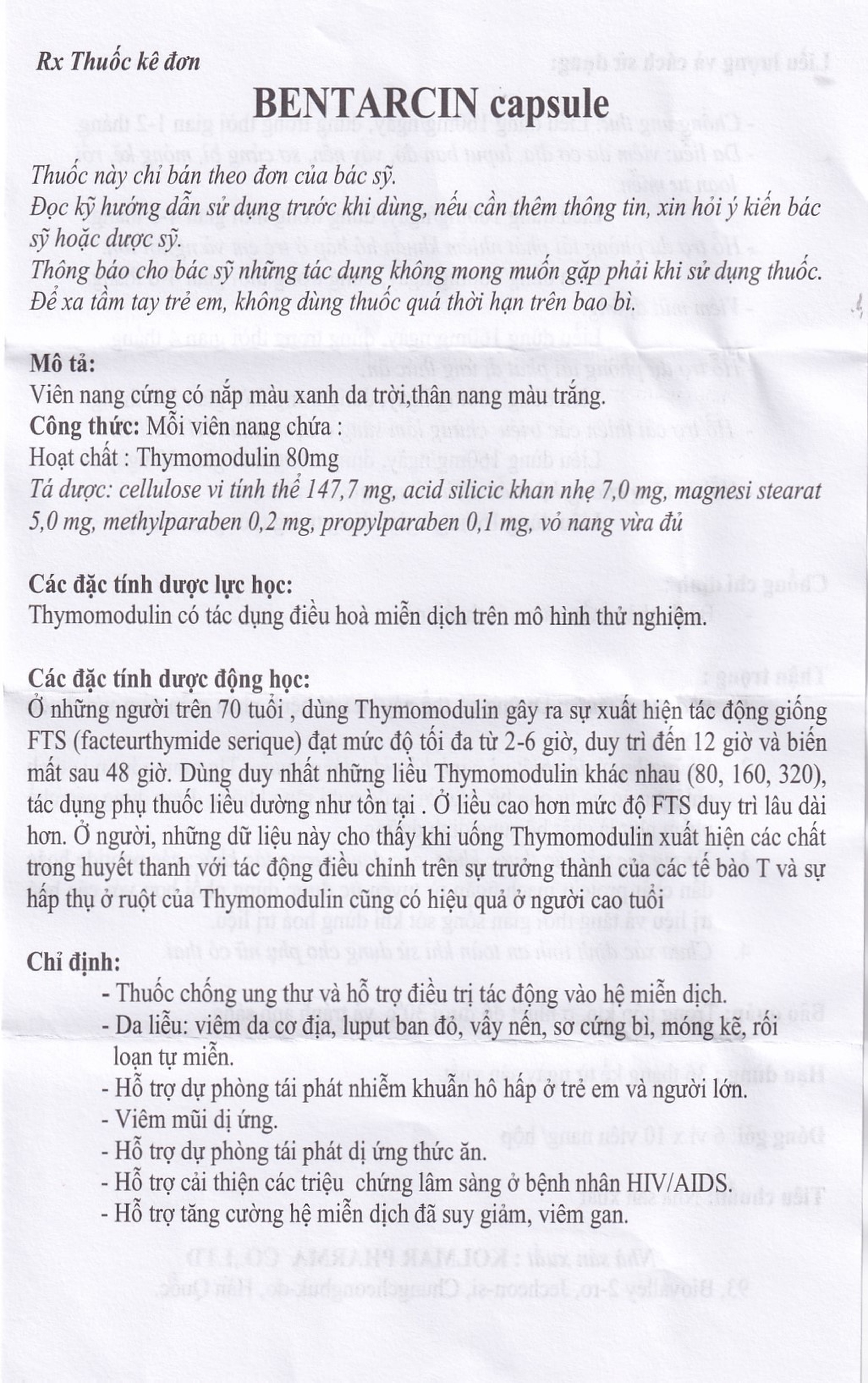 Thuốc Bentarcin 80mg Kolmar chống ung thư, hỗ trợ điều trị tác động vào hệ miễn dịch (6 vỉ x 10 viên)
