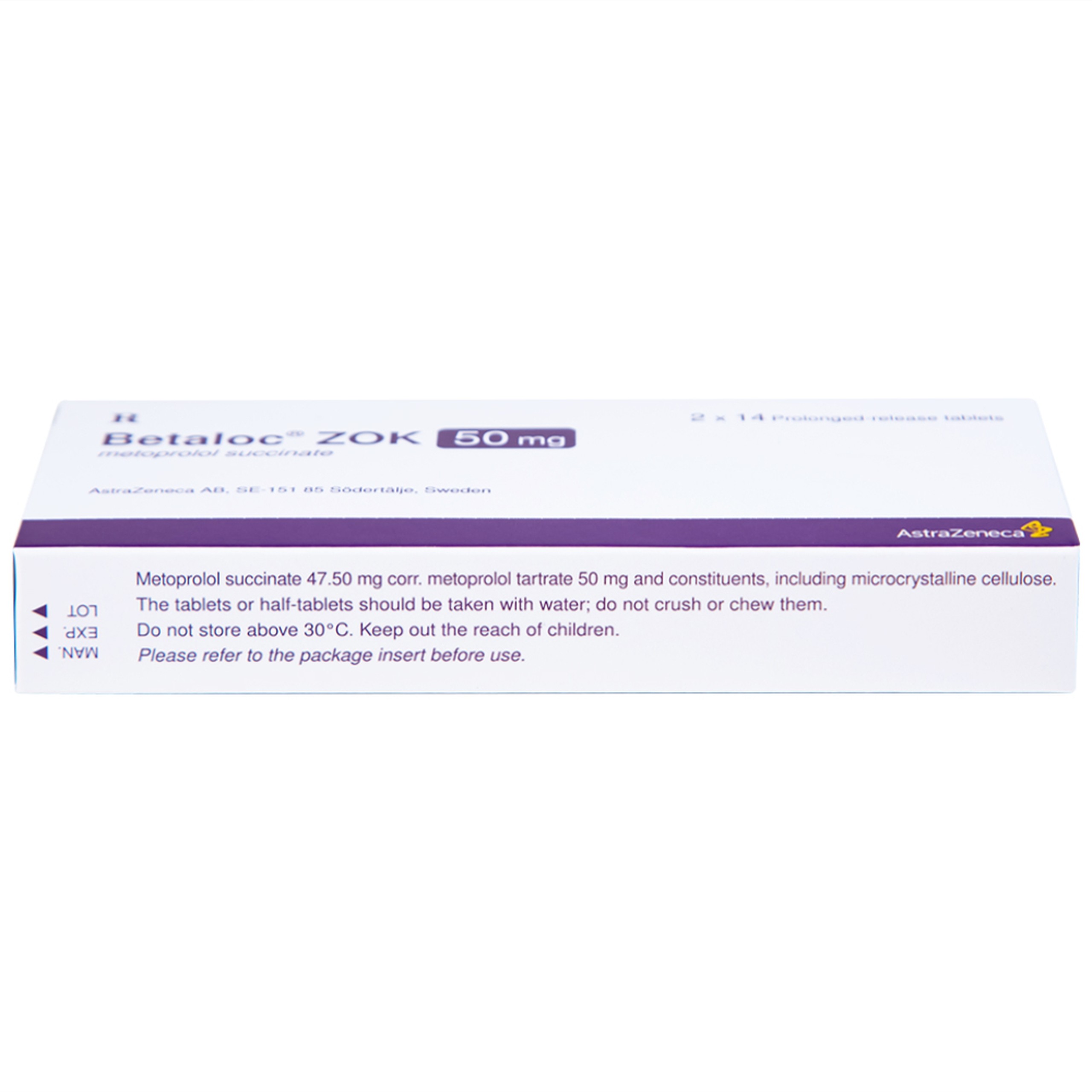 Thuốc Betaloc Zok 50mg AstraZeneca điều trị tăng huyết áp (2 vỉ x 14 viên)