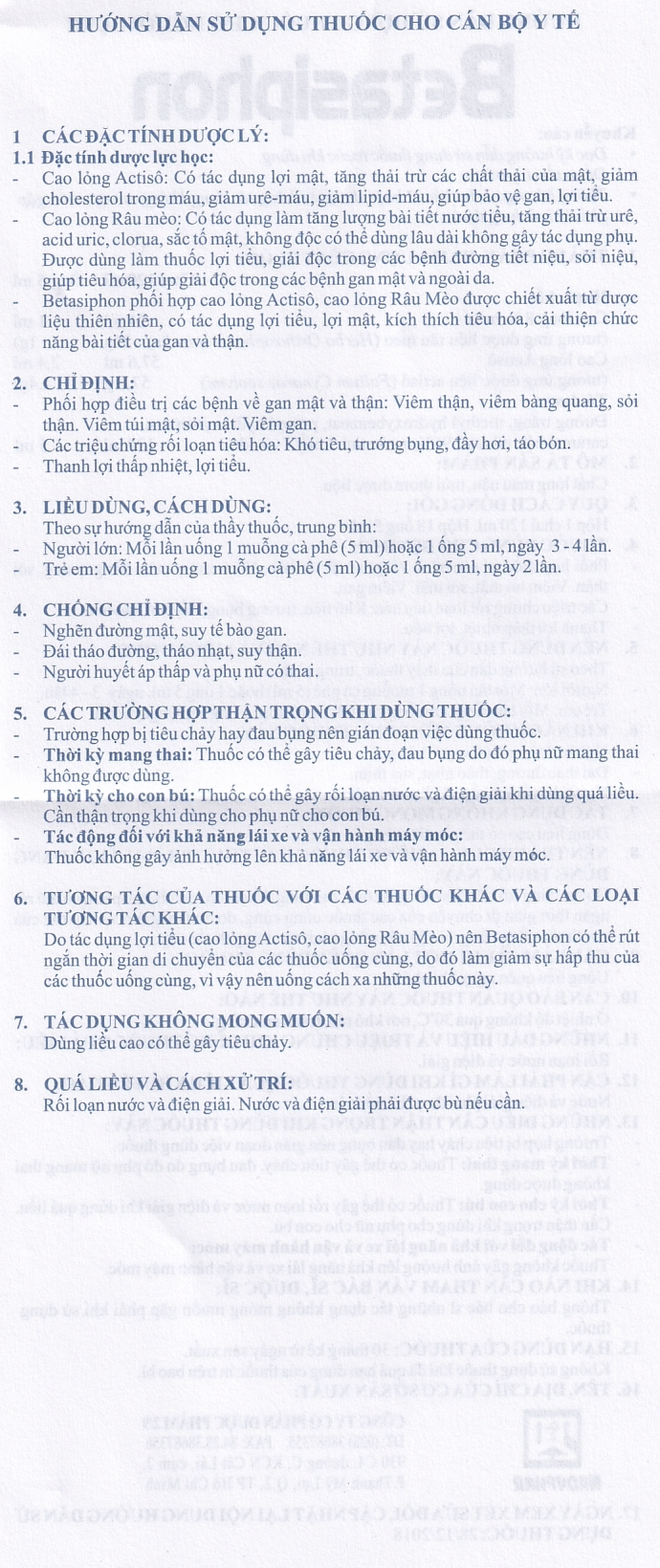 Dung dịch Betasiphon Nadyphar lợi tiểu, giải độc (18 ống x 5ml)