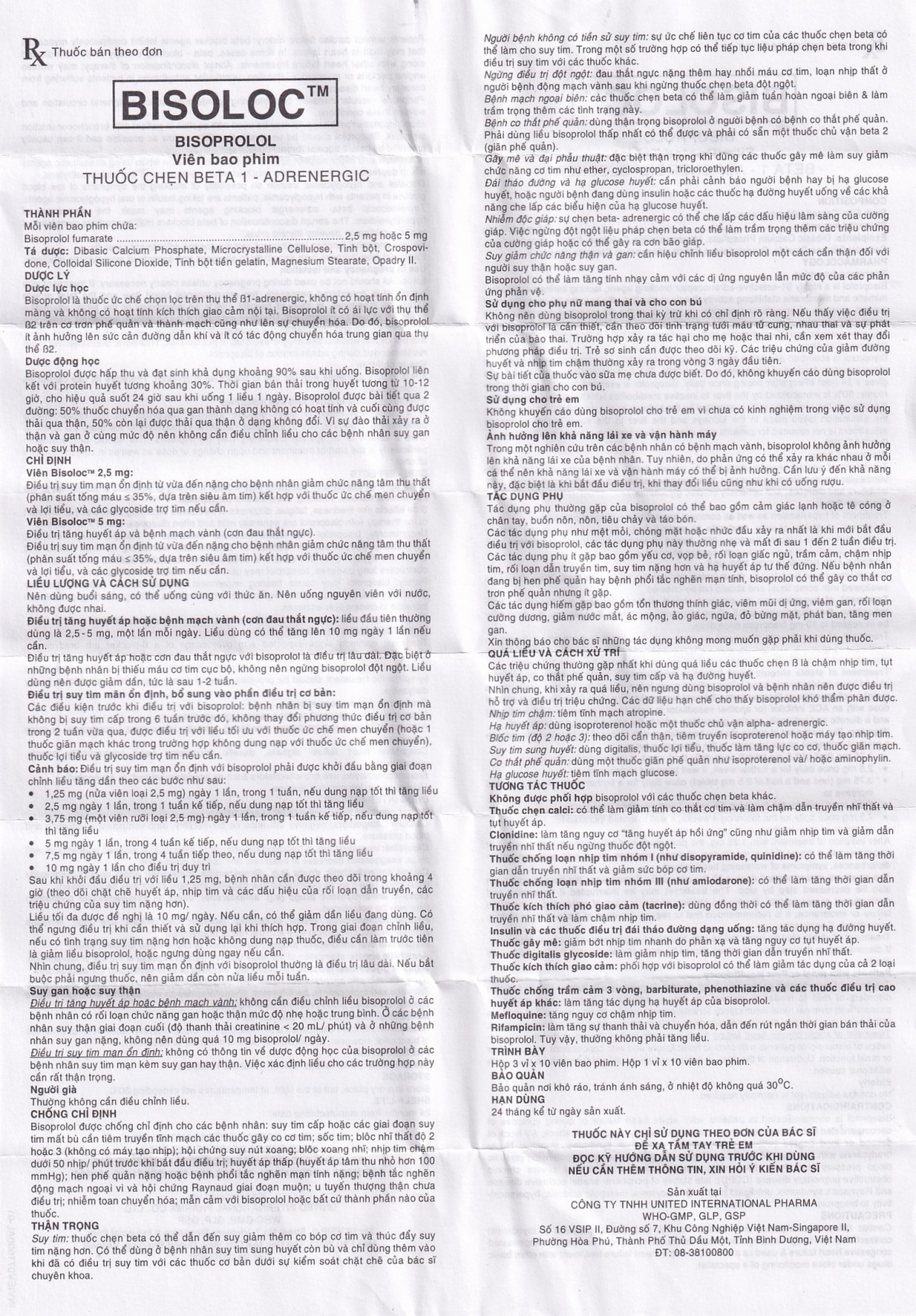 Thuốc Bisoloc United điều trị tăng huyết áp và bệnh mạch vành (3 vỉ x 10 viên)