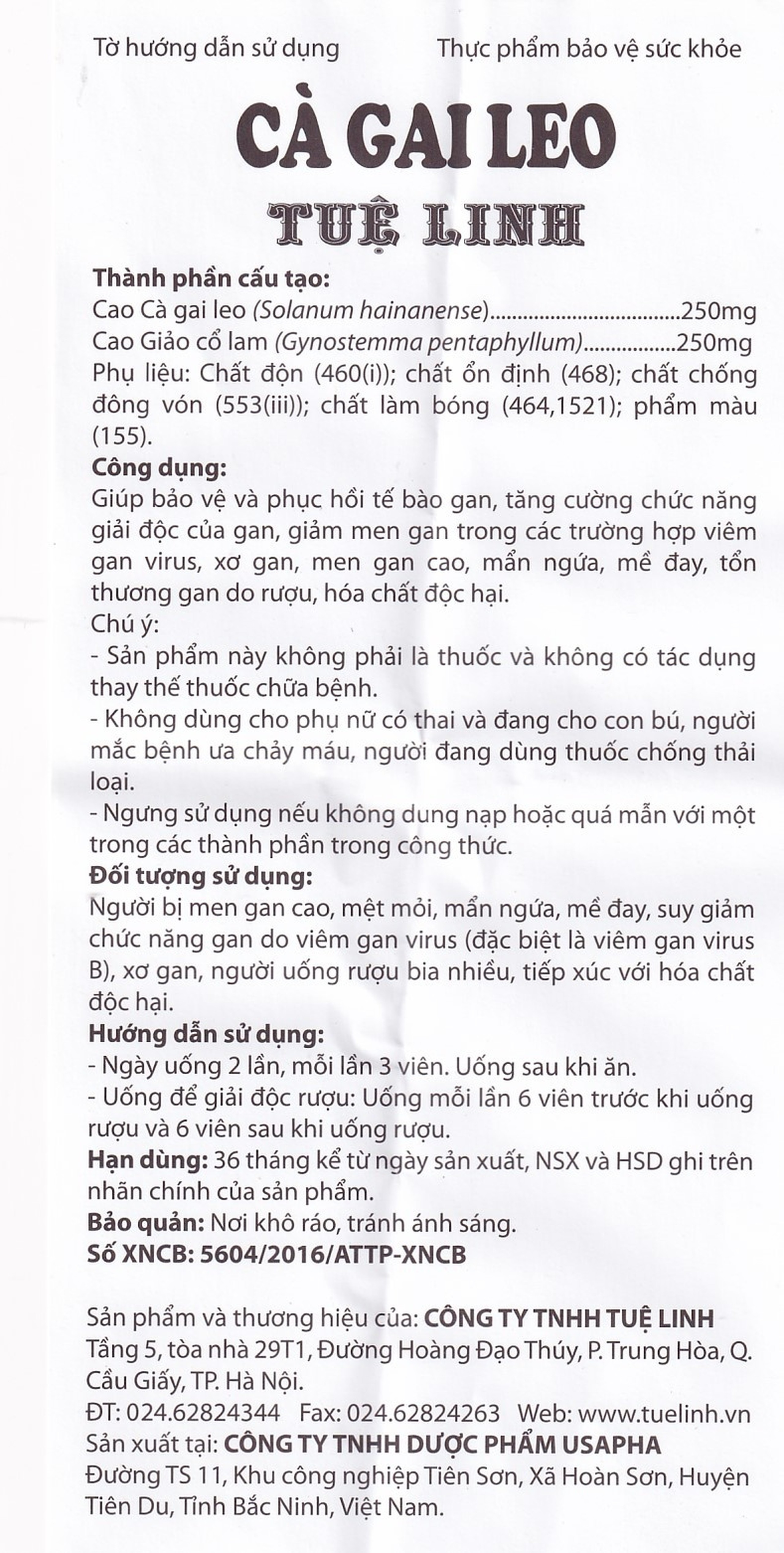 Viên tăng cường chức năng giải độc của gan Cà Gai Leo Tuệ Linh (60 viên)