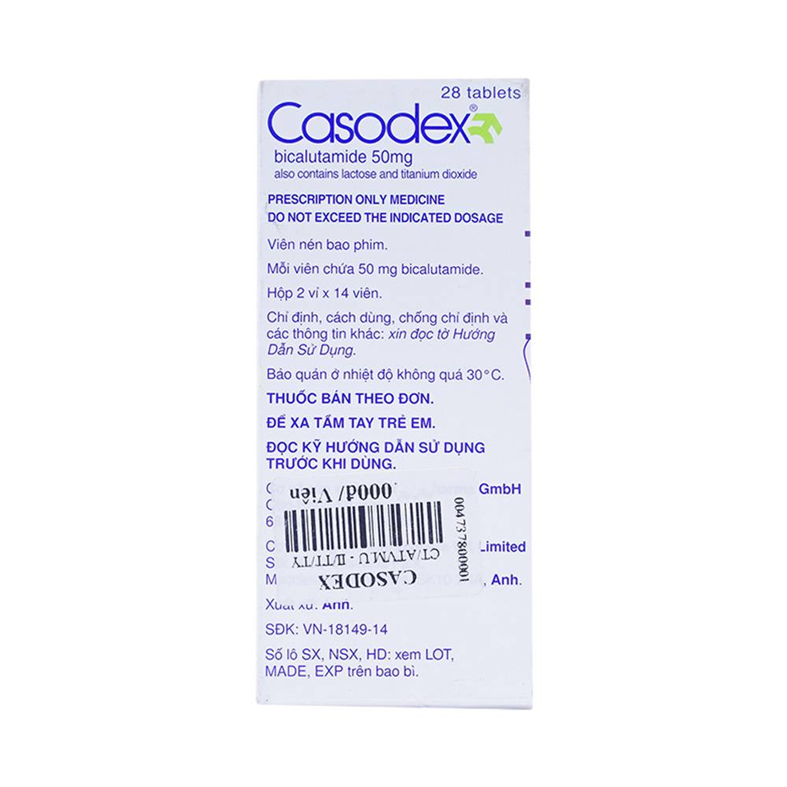 Thuốc Casodex 50mg AstraZeneca điều trị ung thư tiền liệt tuyến tiến (2 vỉ x 14 viên)