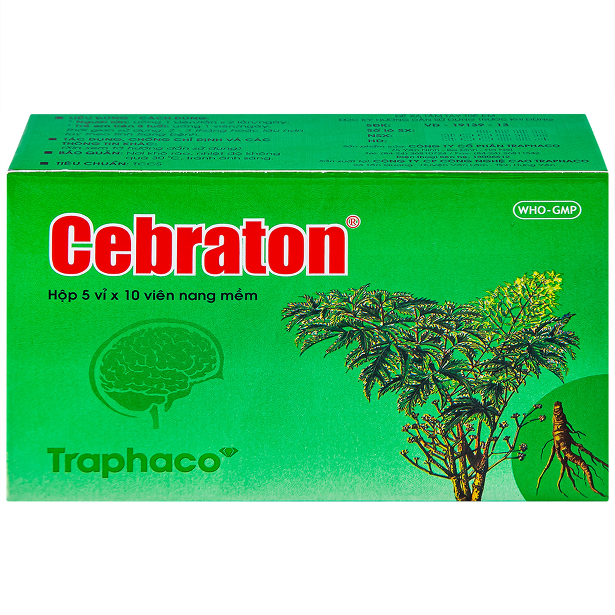 Thuốc Cebraton Traphaco bổ khí huyết, hoạt huyết dưỡng não (5 vỉ x 10 viên)