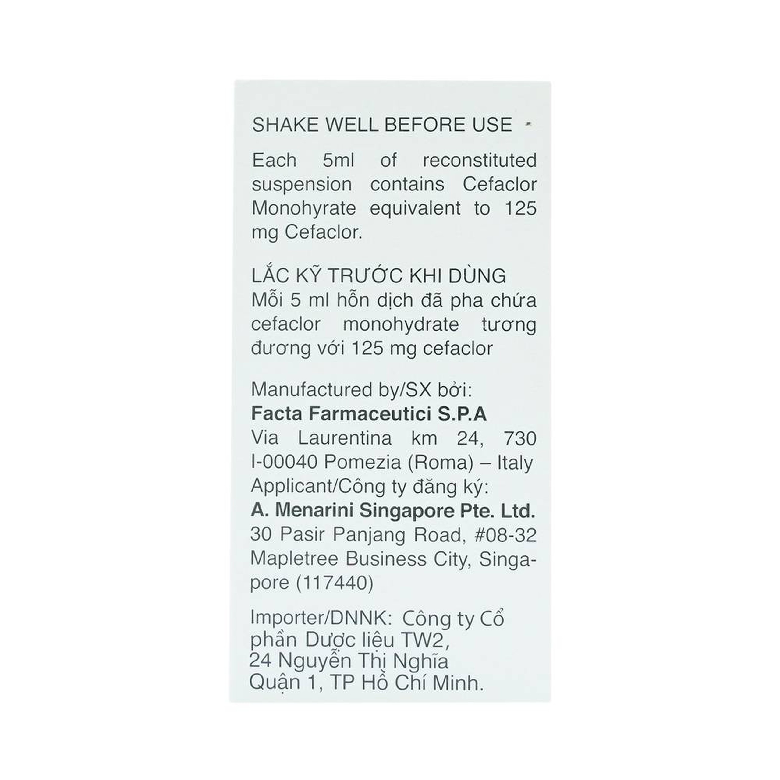 Bột pha hỗn dịch uống Ceclor 125mg Menarini điều trị nhiễm khuẩn (60ml)