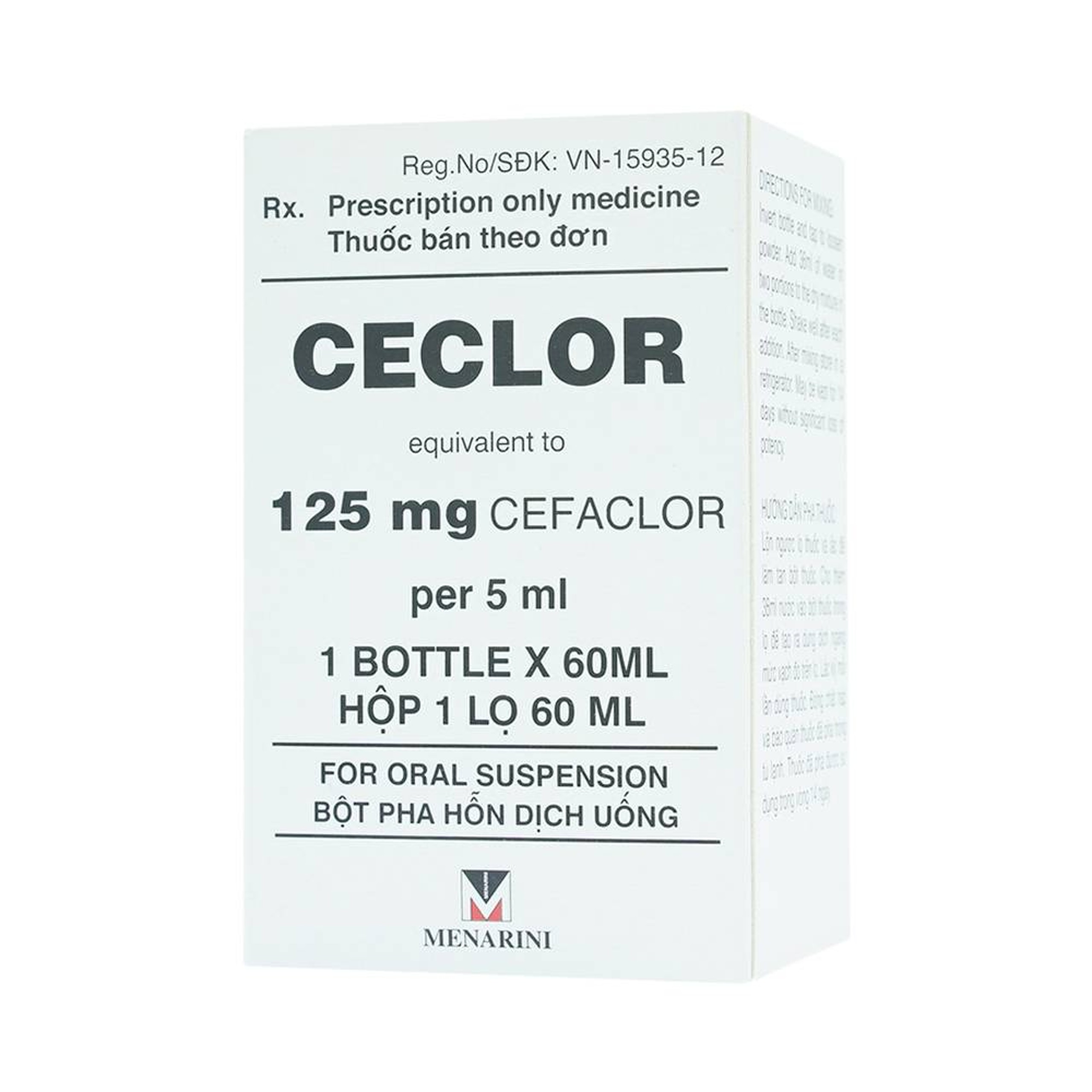 Bột pha hỗn dịch uống Ceclor 125mg Menarini điều trị nhiễm khuẩn (60ml)