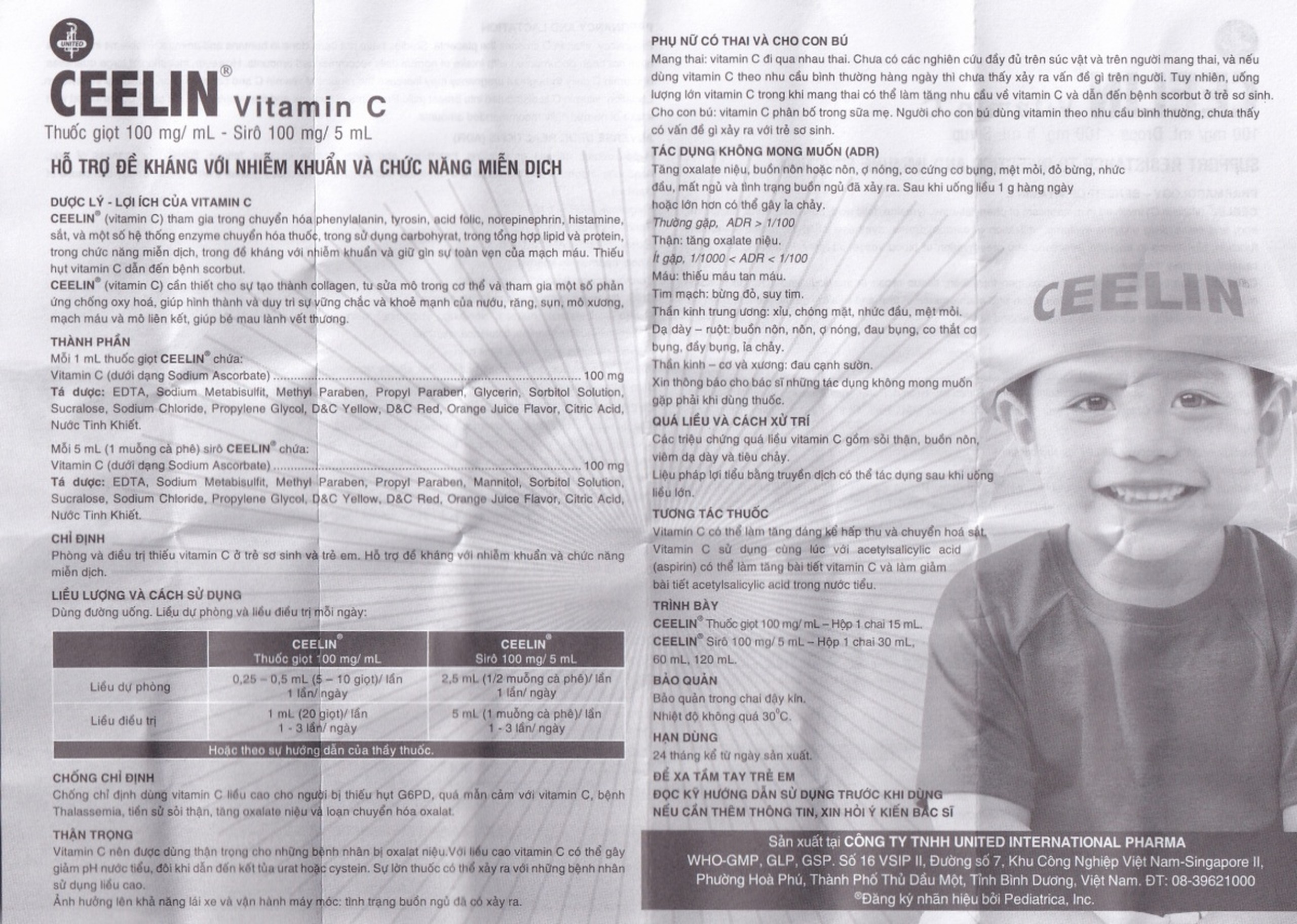 Siro Ceelin United bổ sung vitamin C, tăng cường sức đề kháng (30ml)