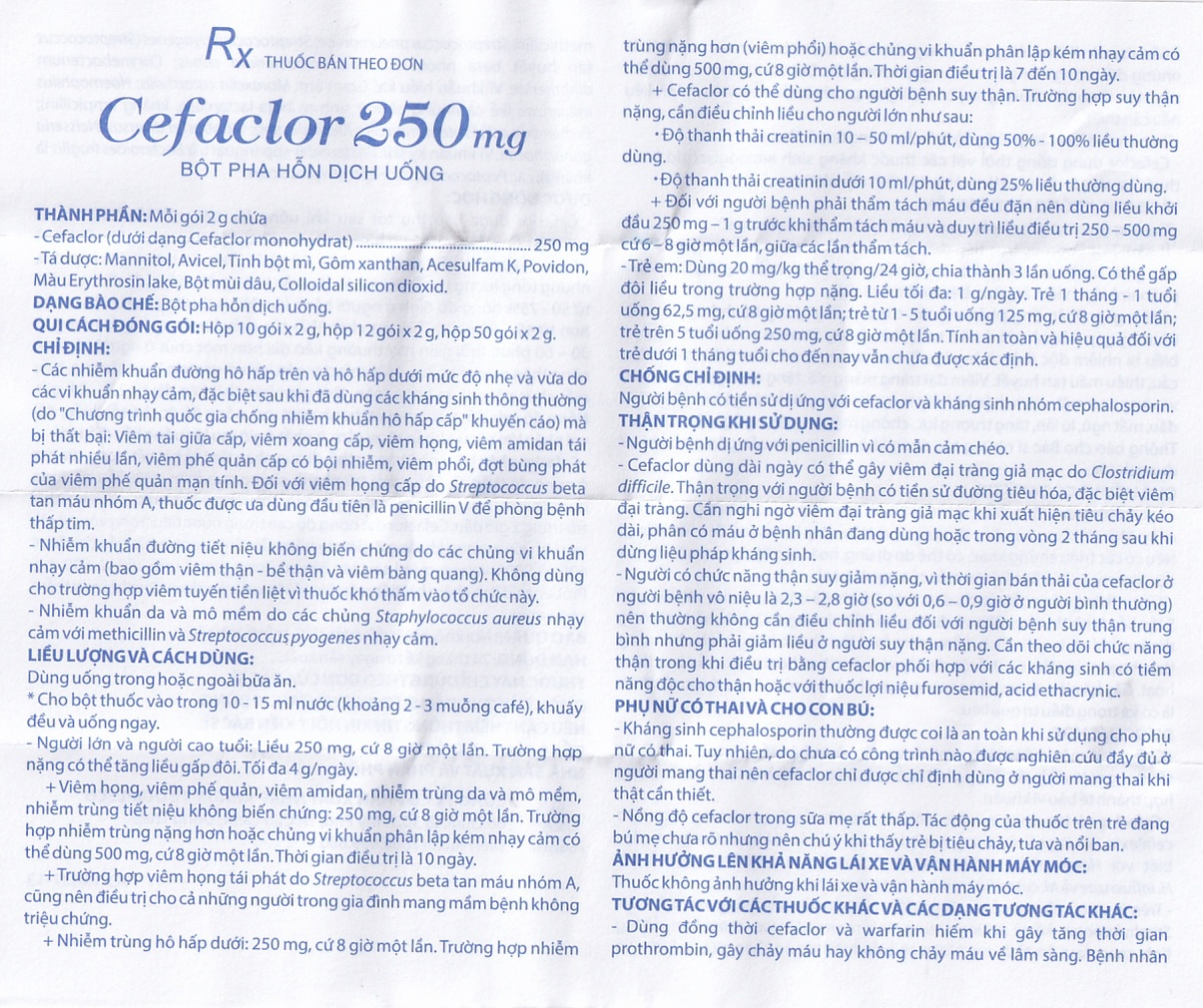 Bột pha hỗn dịch uống Cefaclor 250mg Domesco điều trị nhiễm khuẩn (10 gói)