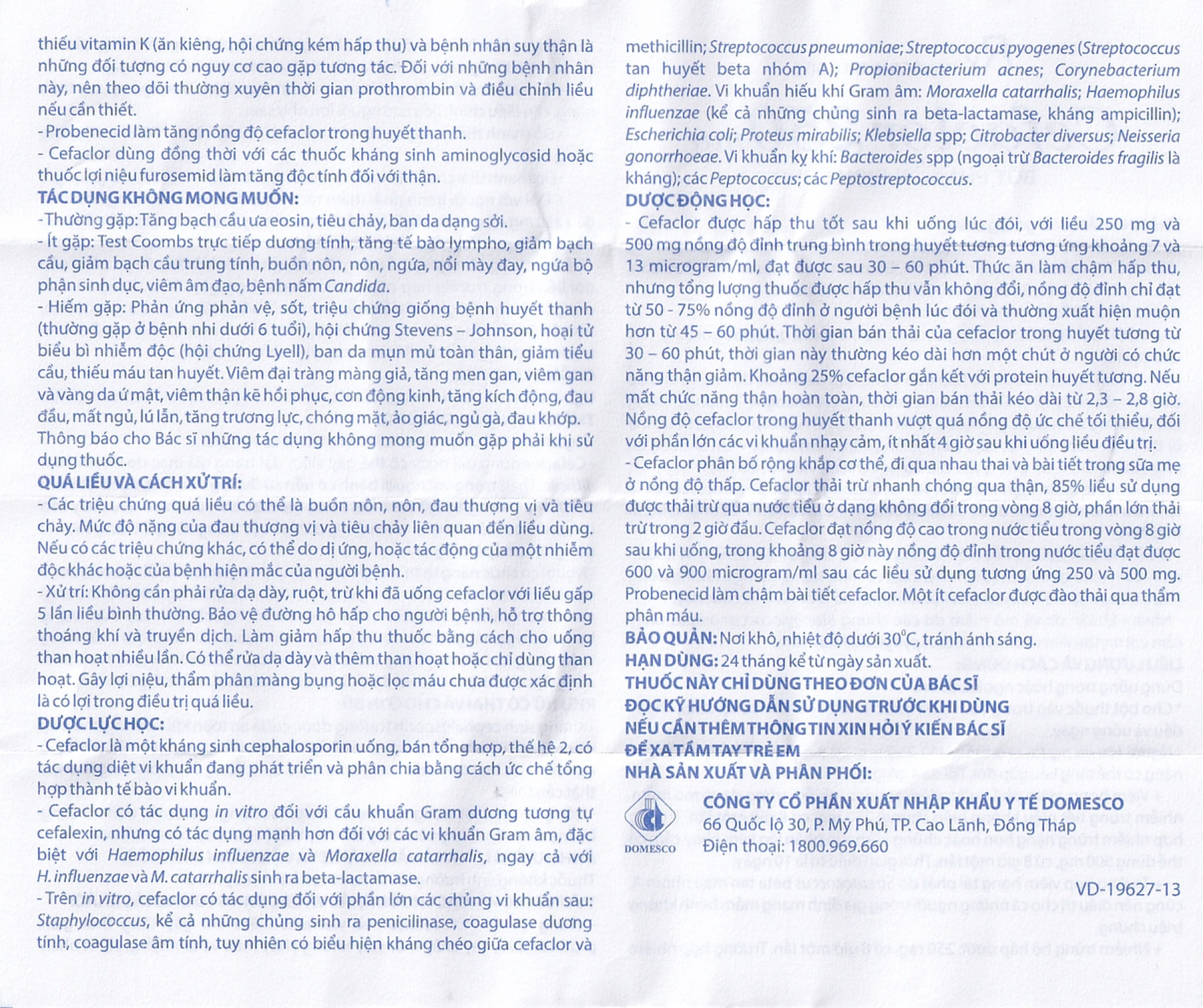 Bột pha hỗn dịch uống Cefaclor 250mg Domesco điều trị nhiễm khuẩn (10 gói)