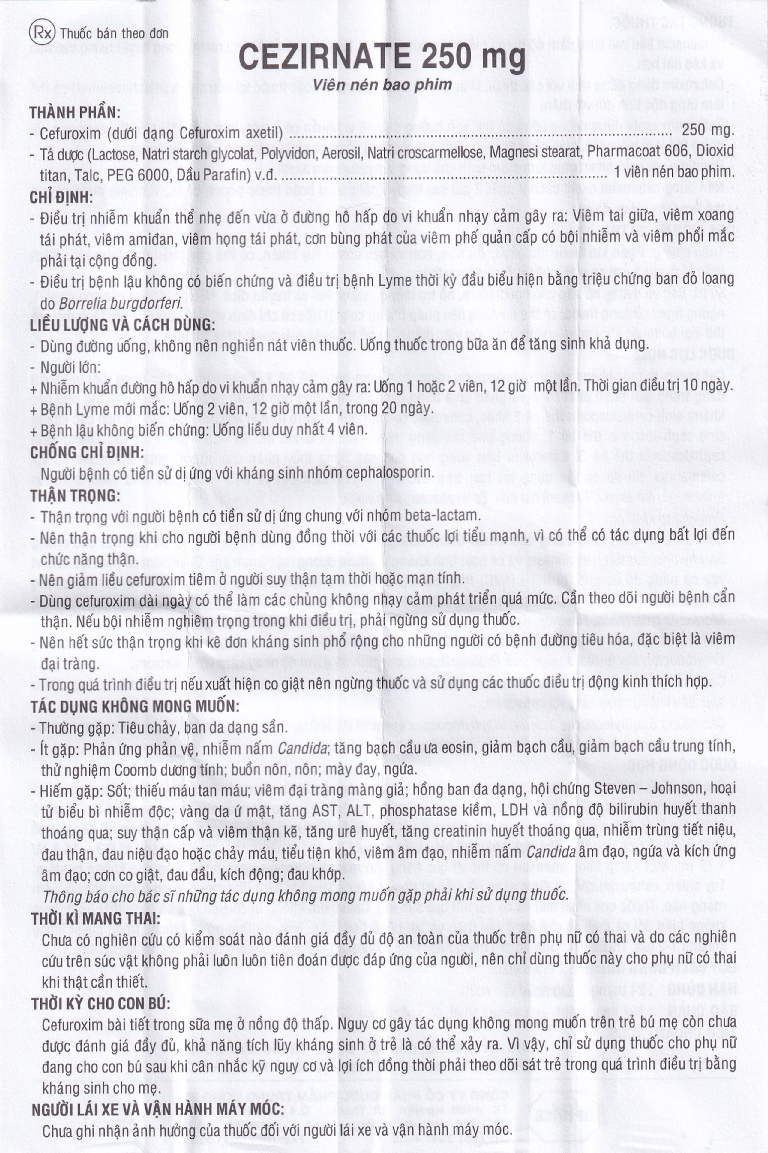 Thuốc Cezirnate 250 mg Uphace điều trị nhiễm khuẩn thể nhẹ đến vừa ở đường hô hấp (2 vỉ x 5 viên)