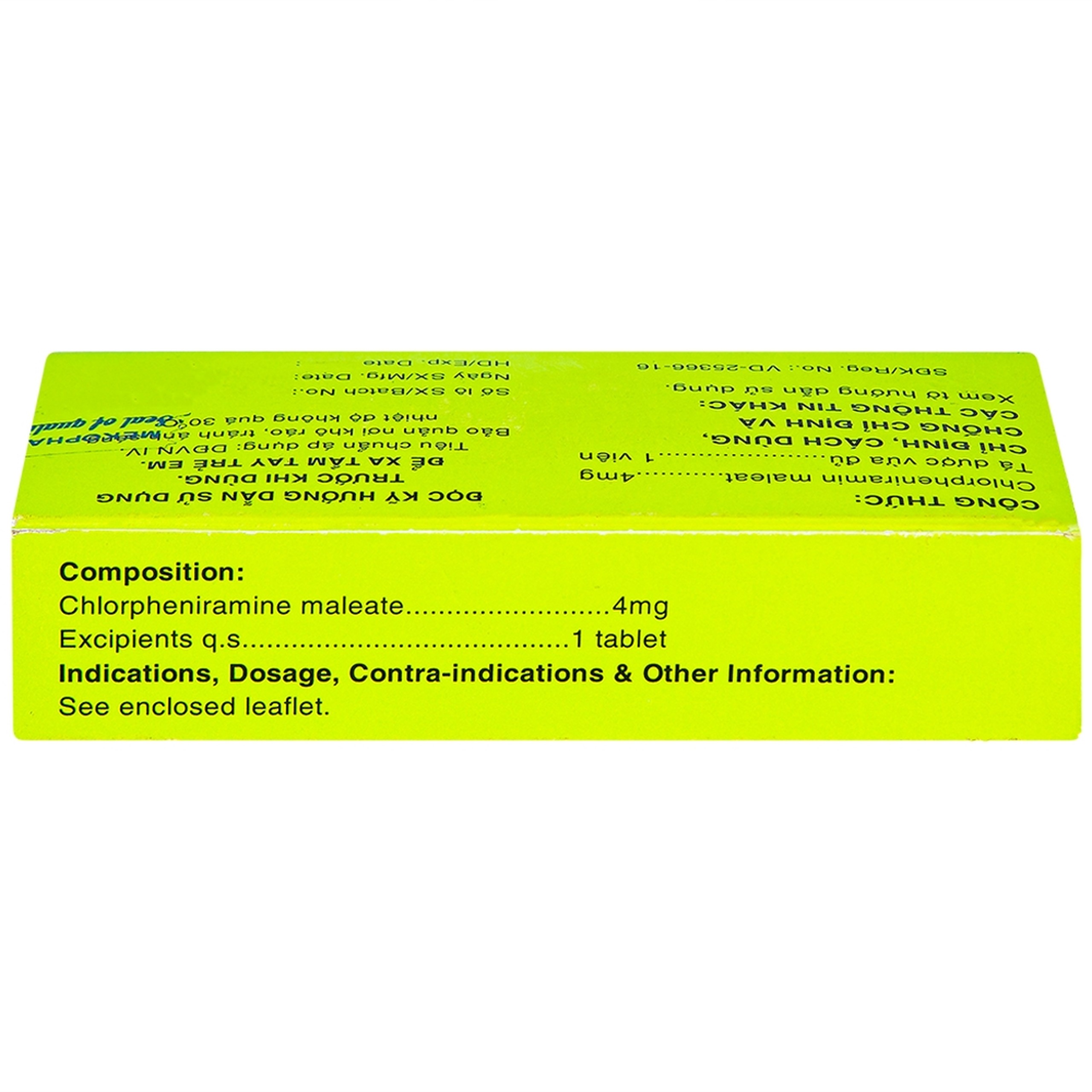 Thuốc Chlorpheniramine 4mg Mekophar điều trị viêm mũi dị ứng mùa và quanh năm (5 vỉ x 20 viên)