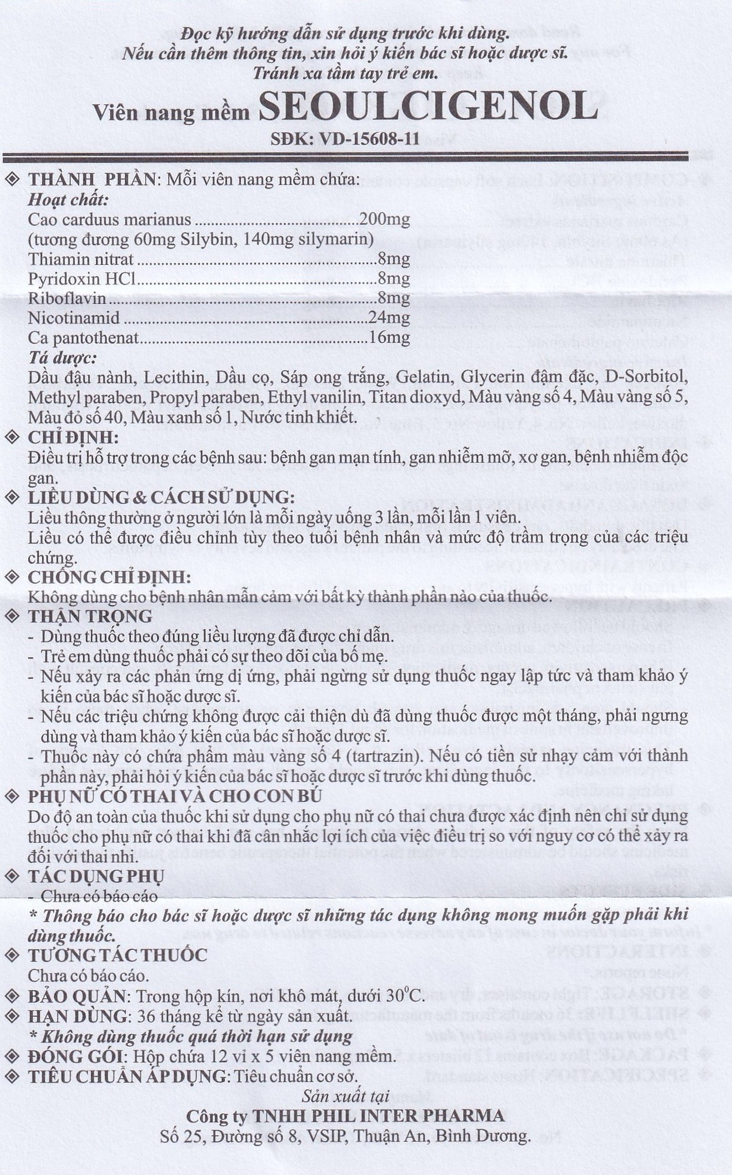 Thuốc SeoulCigenol Phil điều trị hỗ trợ bệnh gan mạn tính, gan nhiễm mỡ (12 vỉ x 5 viên)