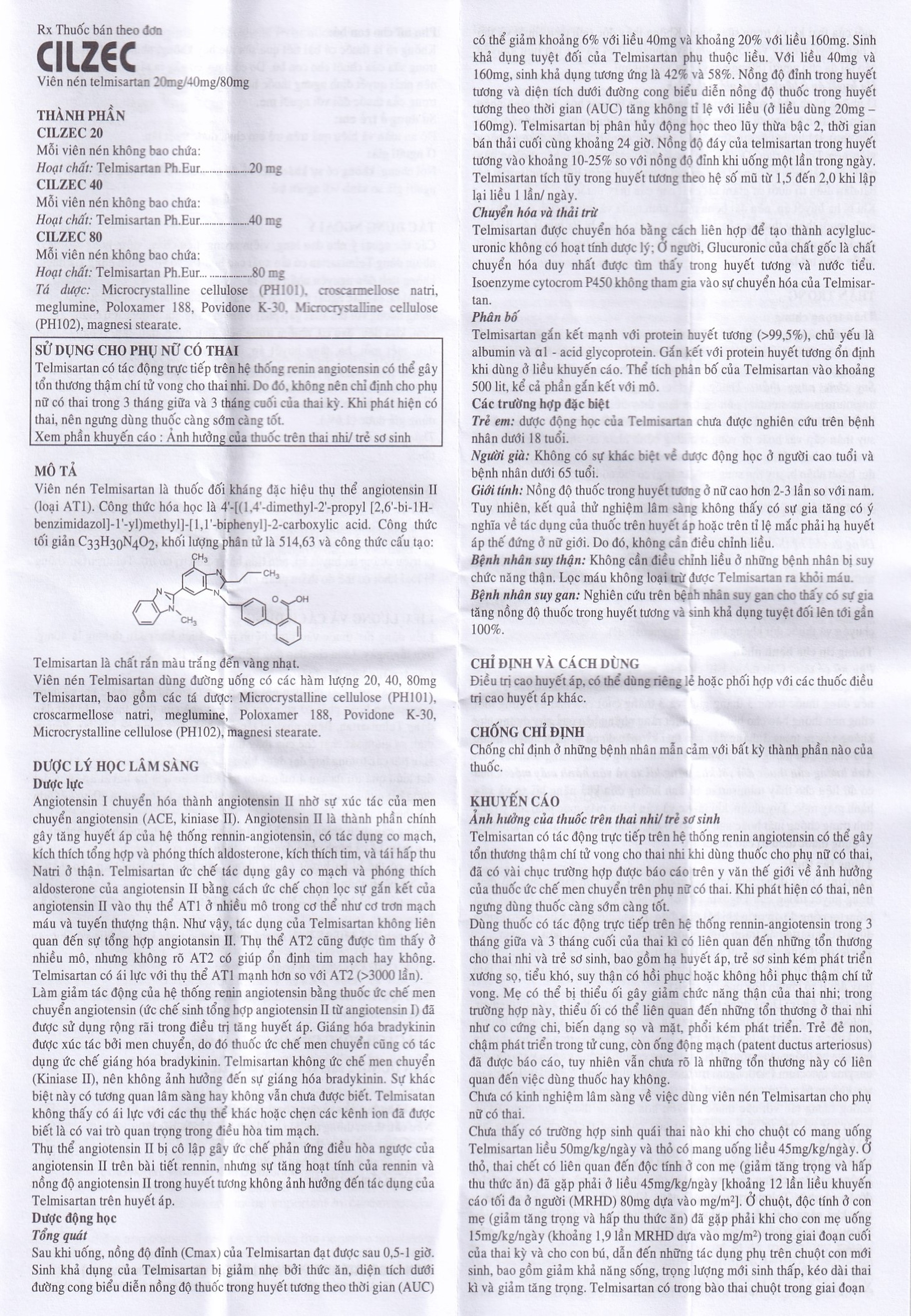 Thuốc Cilzec 40 MSN điều trị cao huyết áp (3 vỉ x 10 viên)
