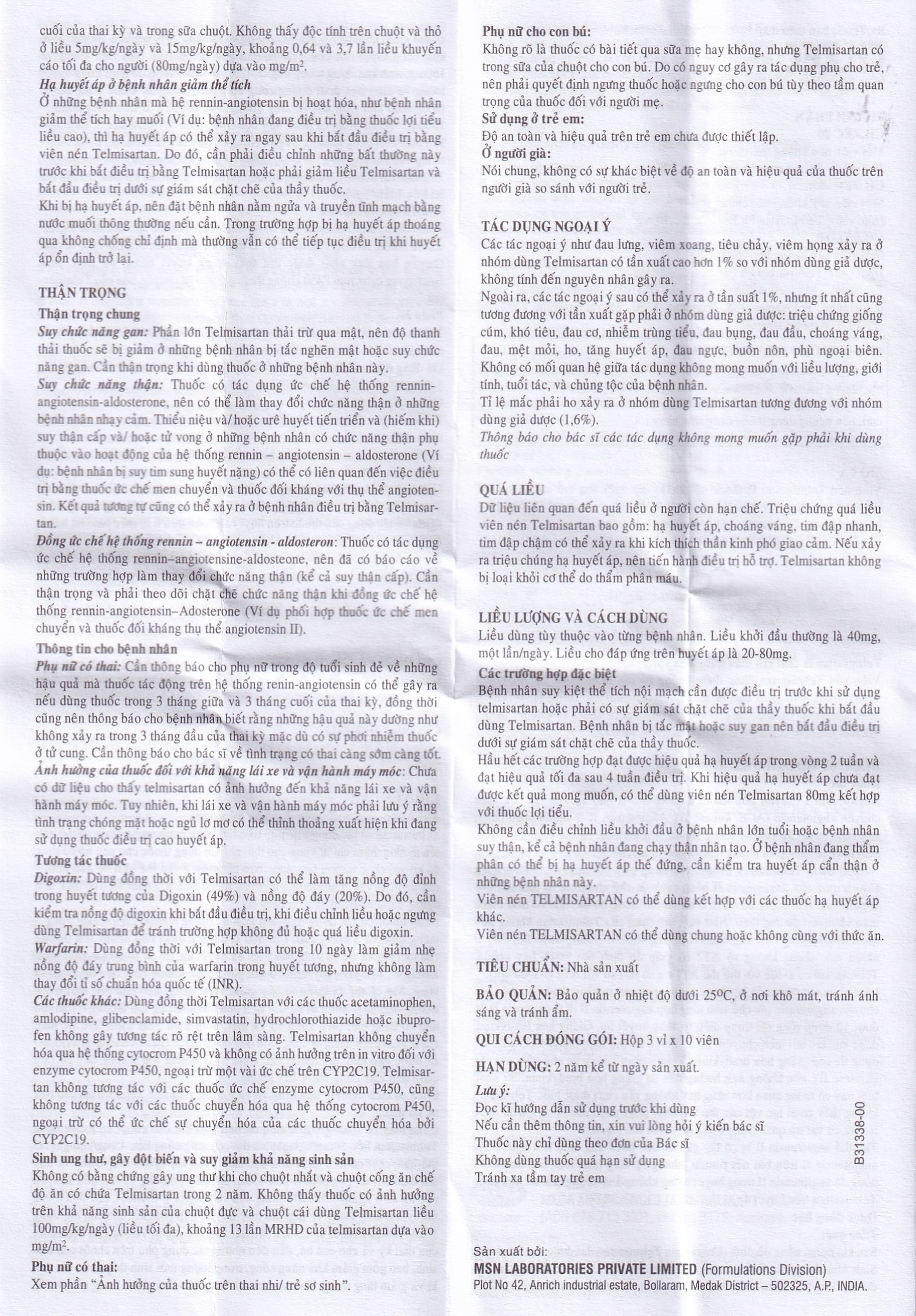 Thuốc Cilzec 40 MSN điều trị cao huyết áp (3 vỉ x 10 viên)