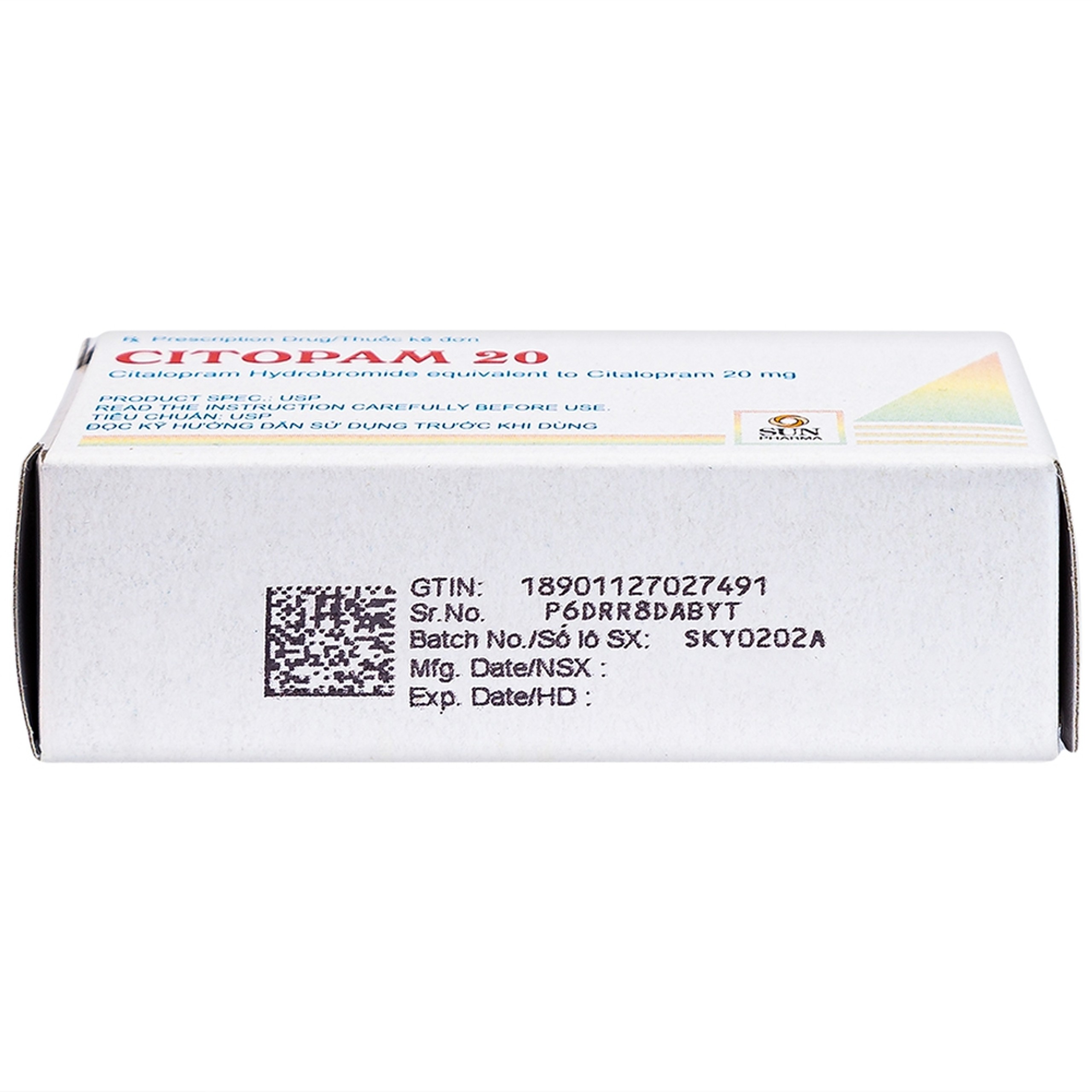 Thuốc Citopam 20 Sun Pharma điều trị trầm cảm, rối loạn hoảng sợ (3 vỉ x 10 viên)