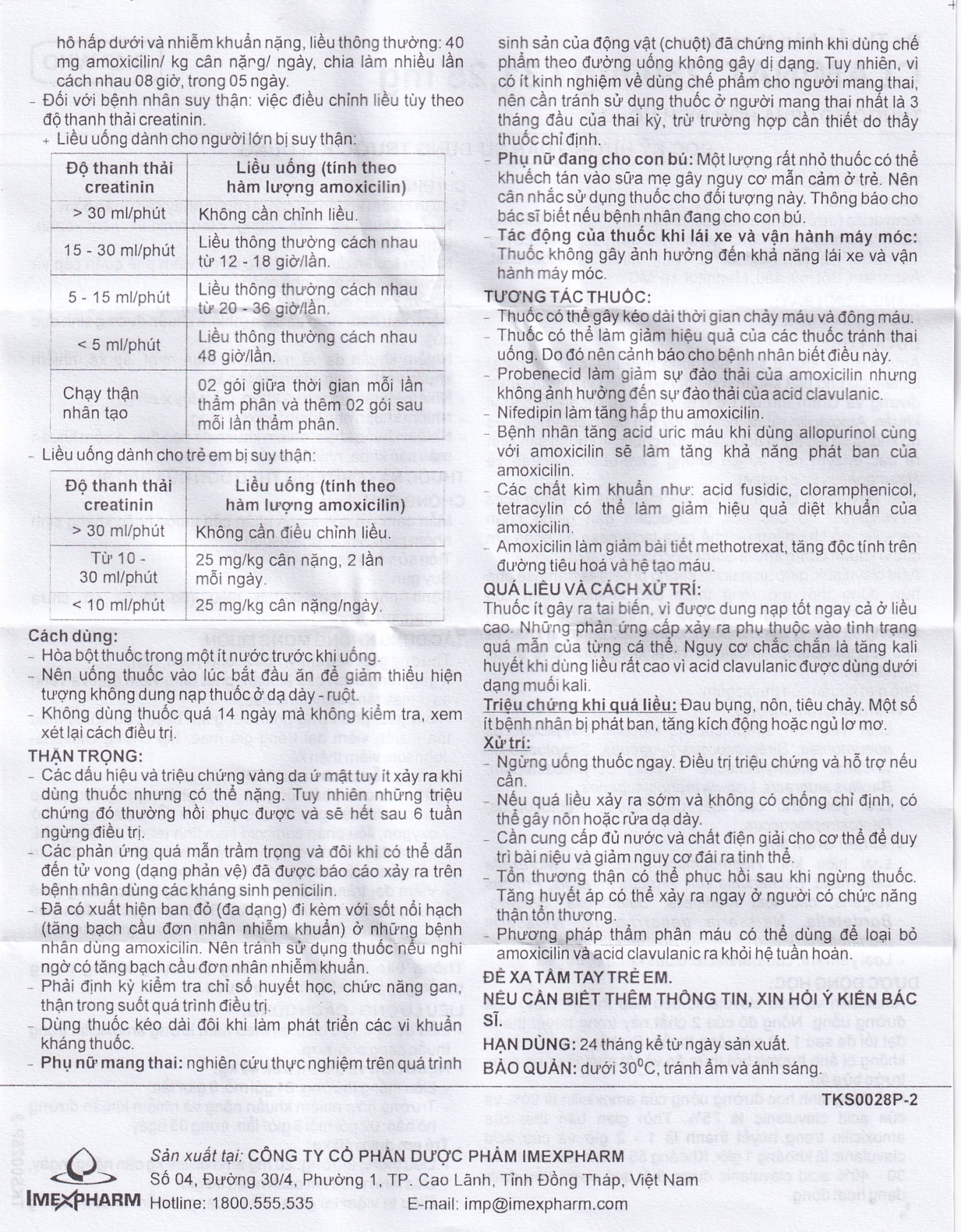 Thuốc Claminat IMP 250/31.25 điều trị nhiễm khuẩn (12 gói) 