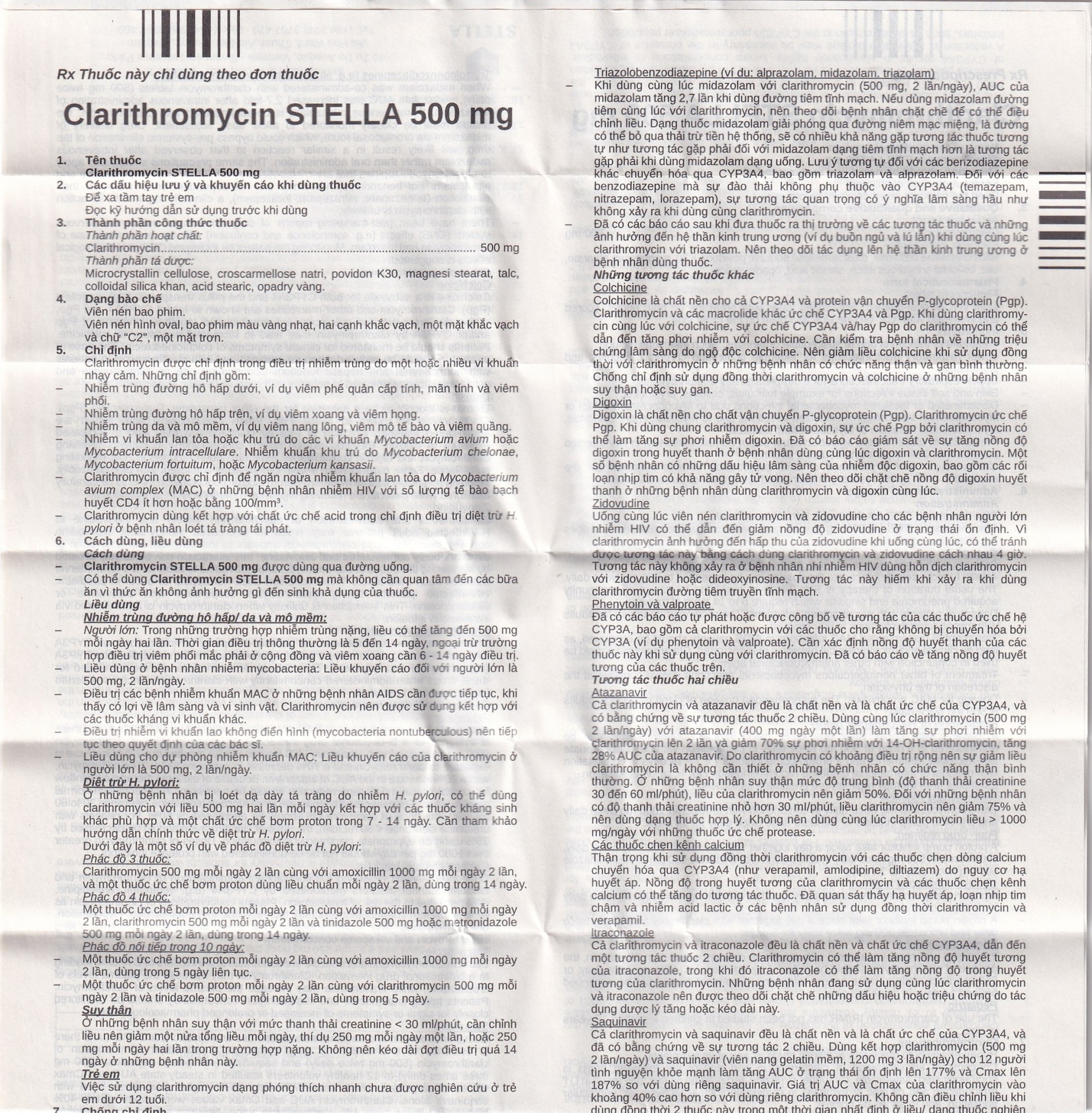 Thuốc Clarithromycin Stella 500mg điều trị nhiễm trùng (4 vỉ x 7 viên)