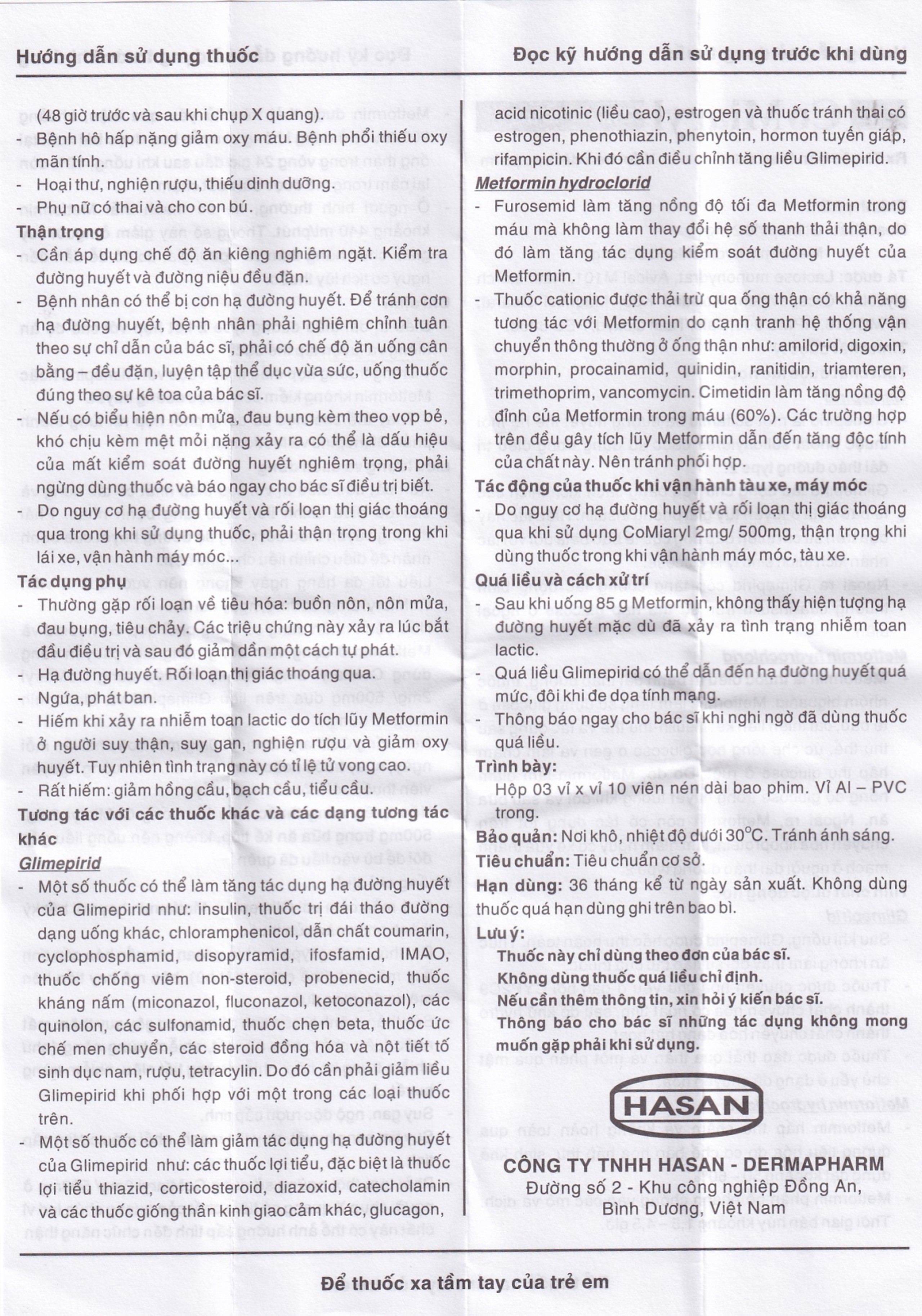 Thuốc CoMiaryl 2mg/500mg Hasan điều trị đái tháo đường típ 2 (3 vỉ x 10 viên)