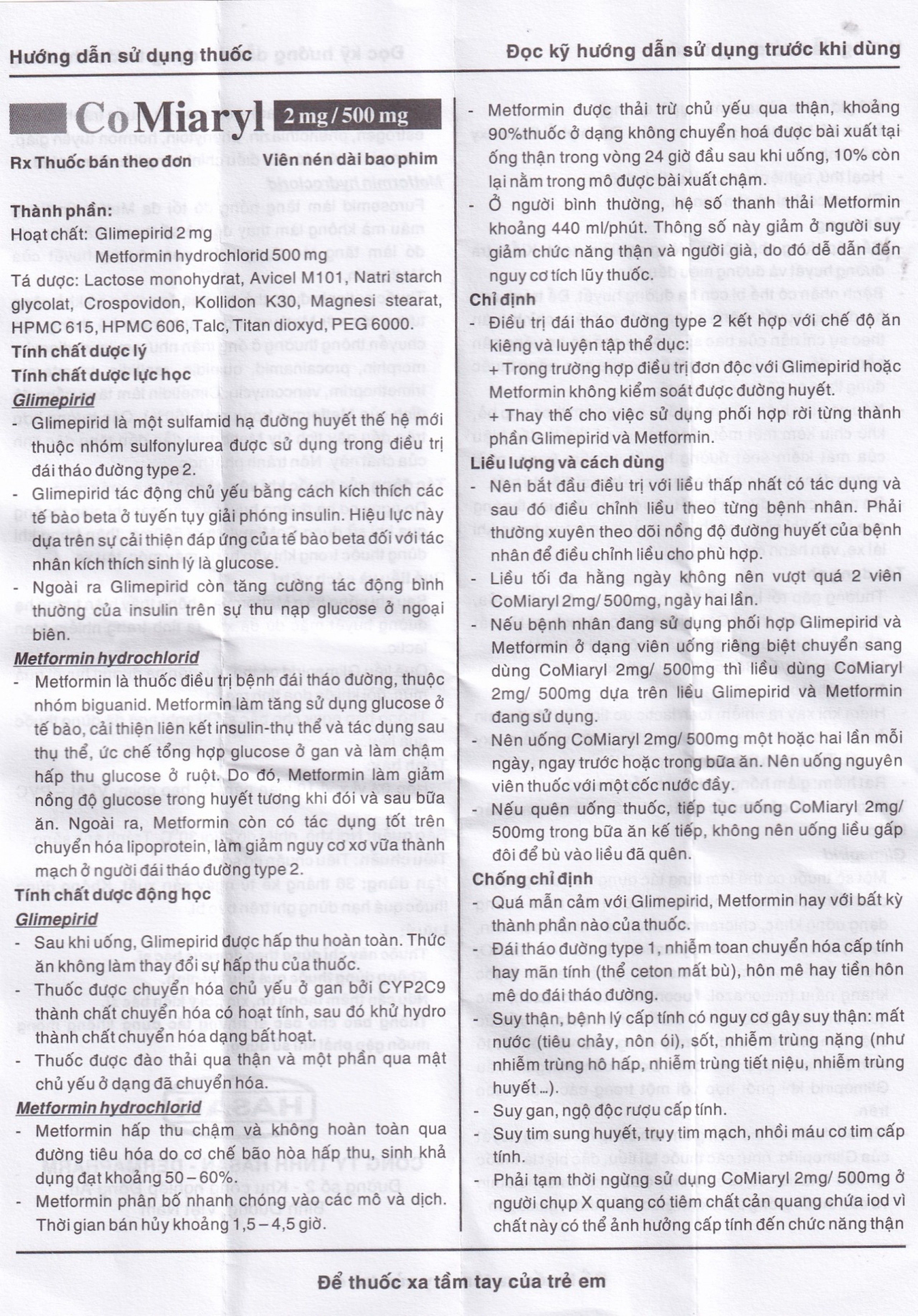 Thuốc CoMiaryl 2mg/500mg Hasan điều trị đái tháo đường típ 2 (3 vỉ x 10 viên)