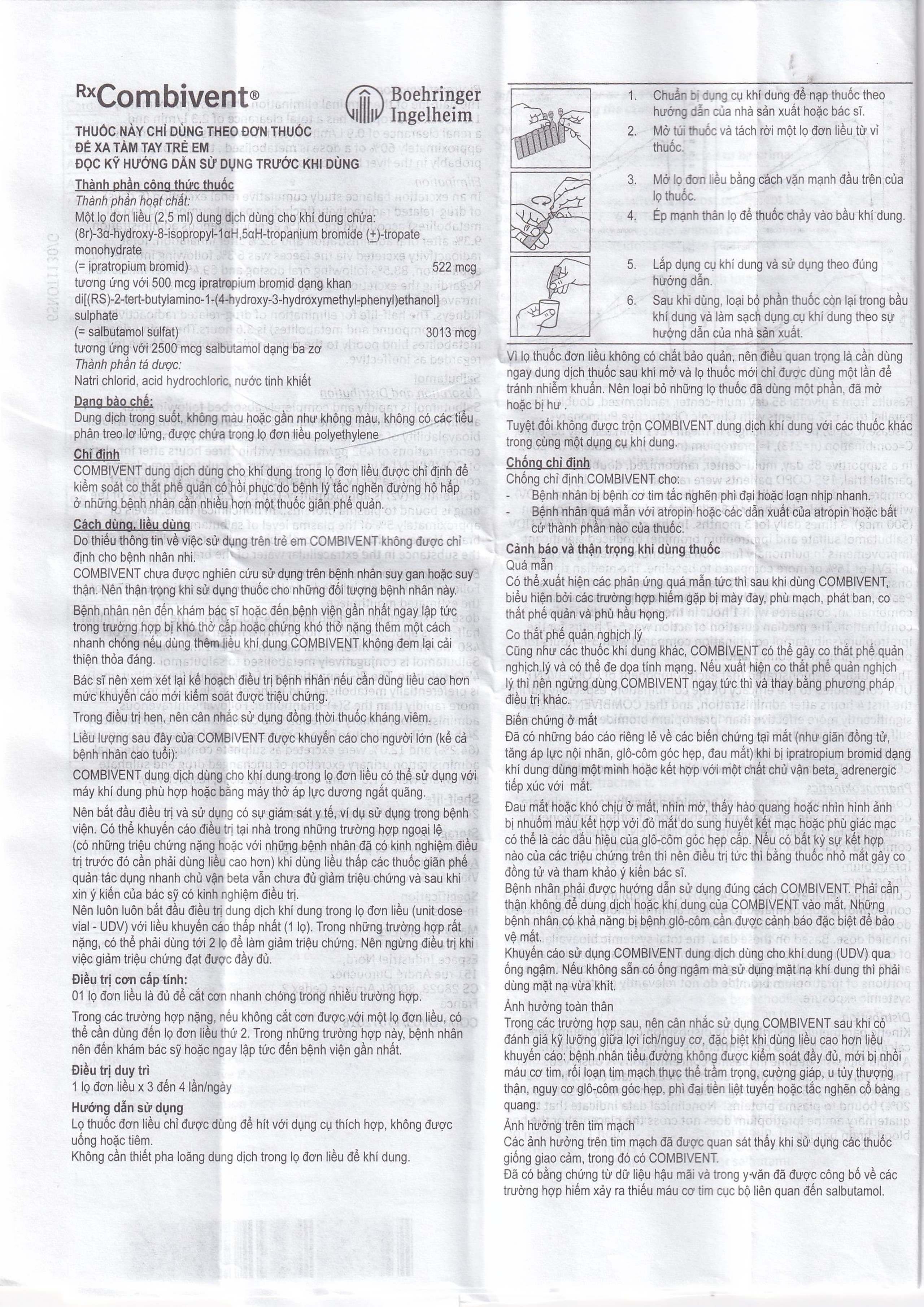 Dung dịch khí dung Combivent Boehringer kiểm soát co thắt phế quản (1 vỉ x 10 ống)