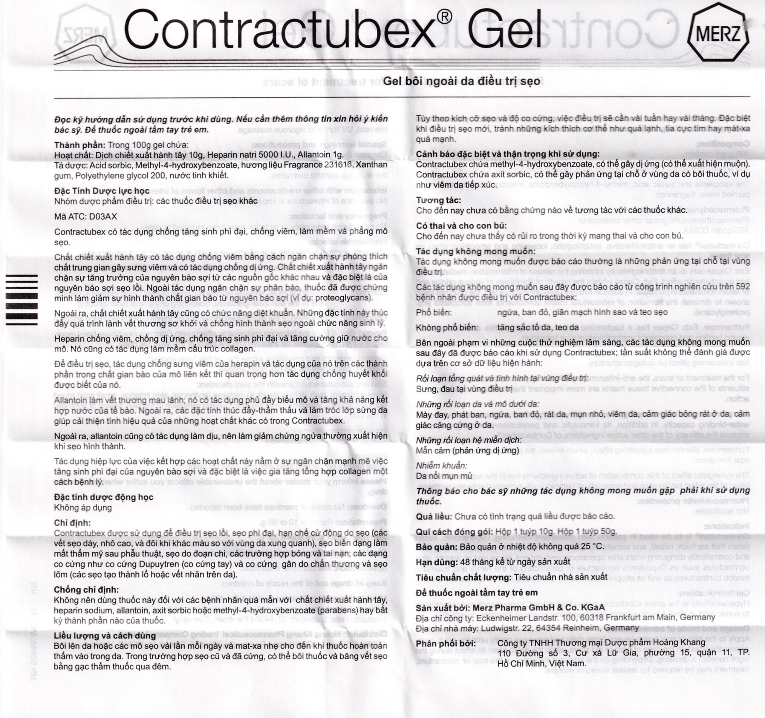 Gel Contractubex Merz điều trị sẹo lồi, sẹo phì đại (50g)