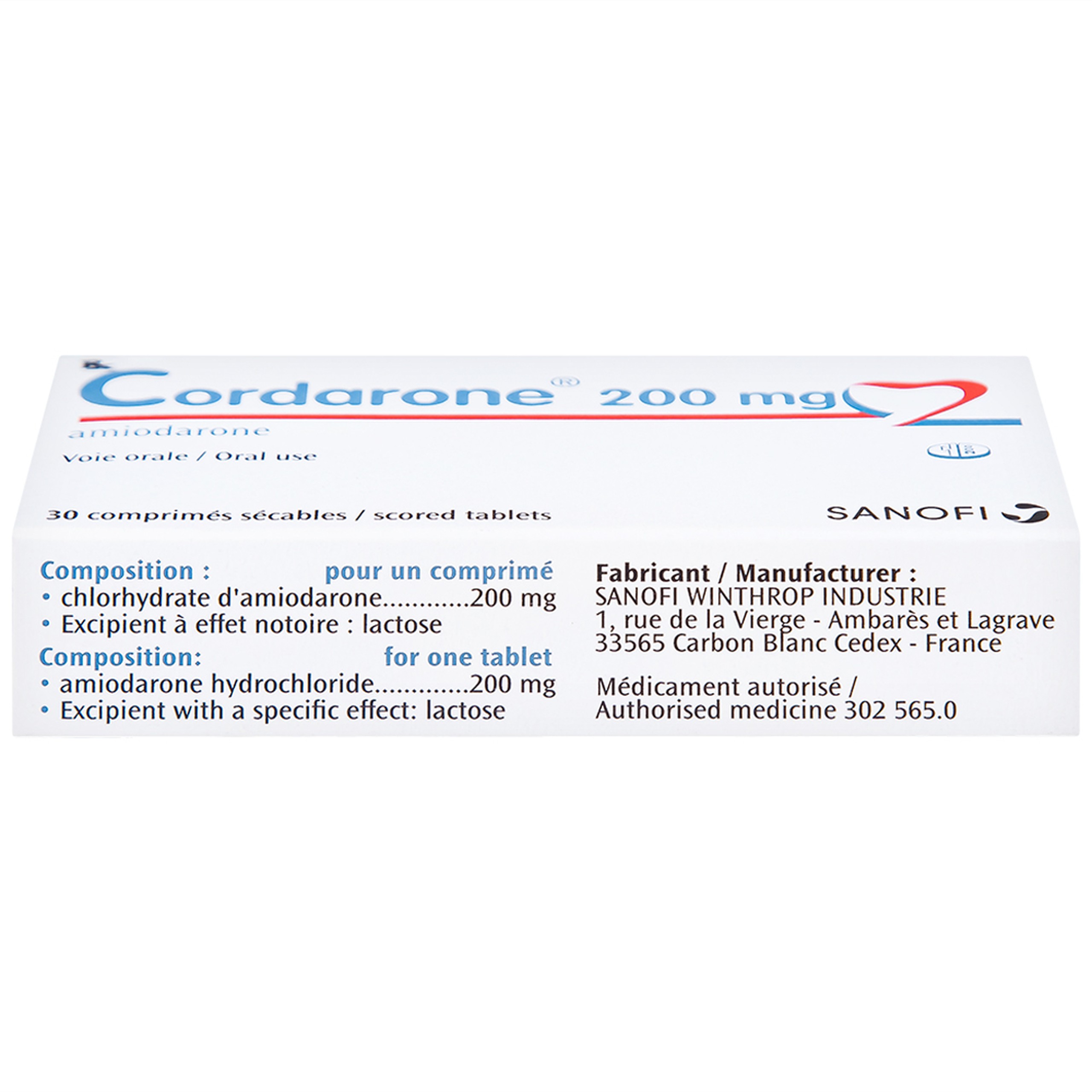Thuốc Cordarone 200mg Sanofi phòng ngừa và điều trị một số dạng rối loạn nhịp tim (30 viên)