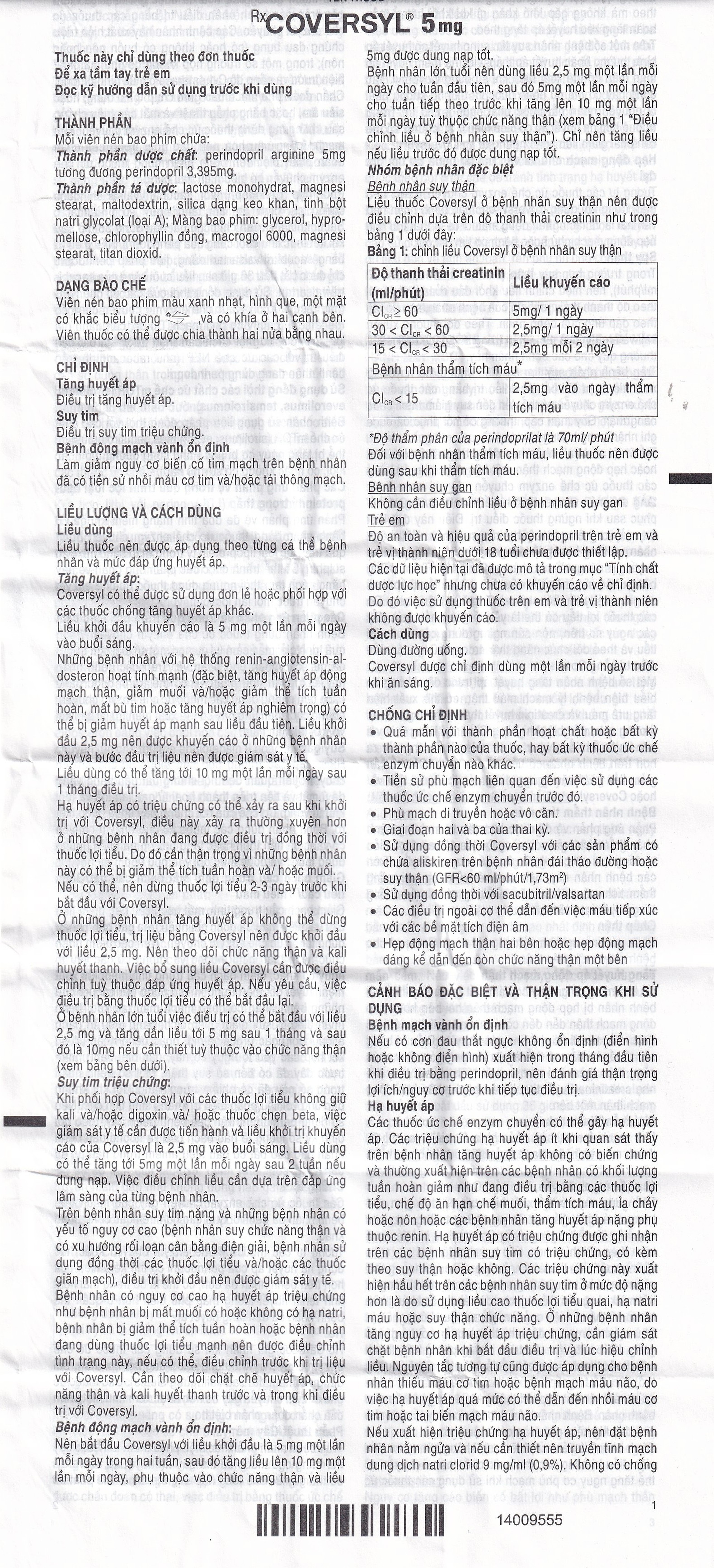 Thuốc Coversyl 5mg Servier điều trị tăng huyết áp (30 viên)