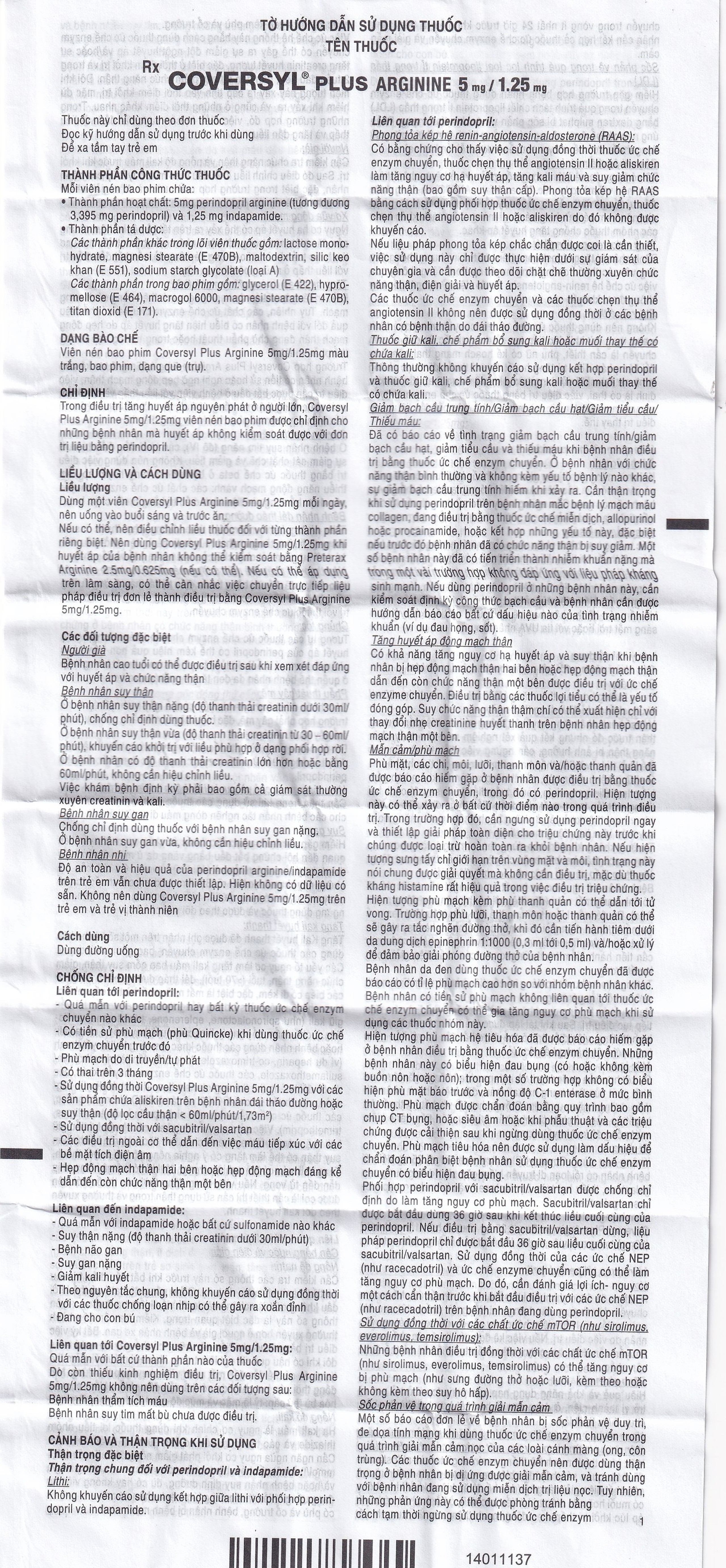 Thuốc Coversyl Plus 5mg/1.25mg Servier điều trị tăng huyết áp (30 viên)